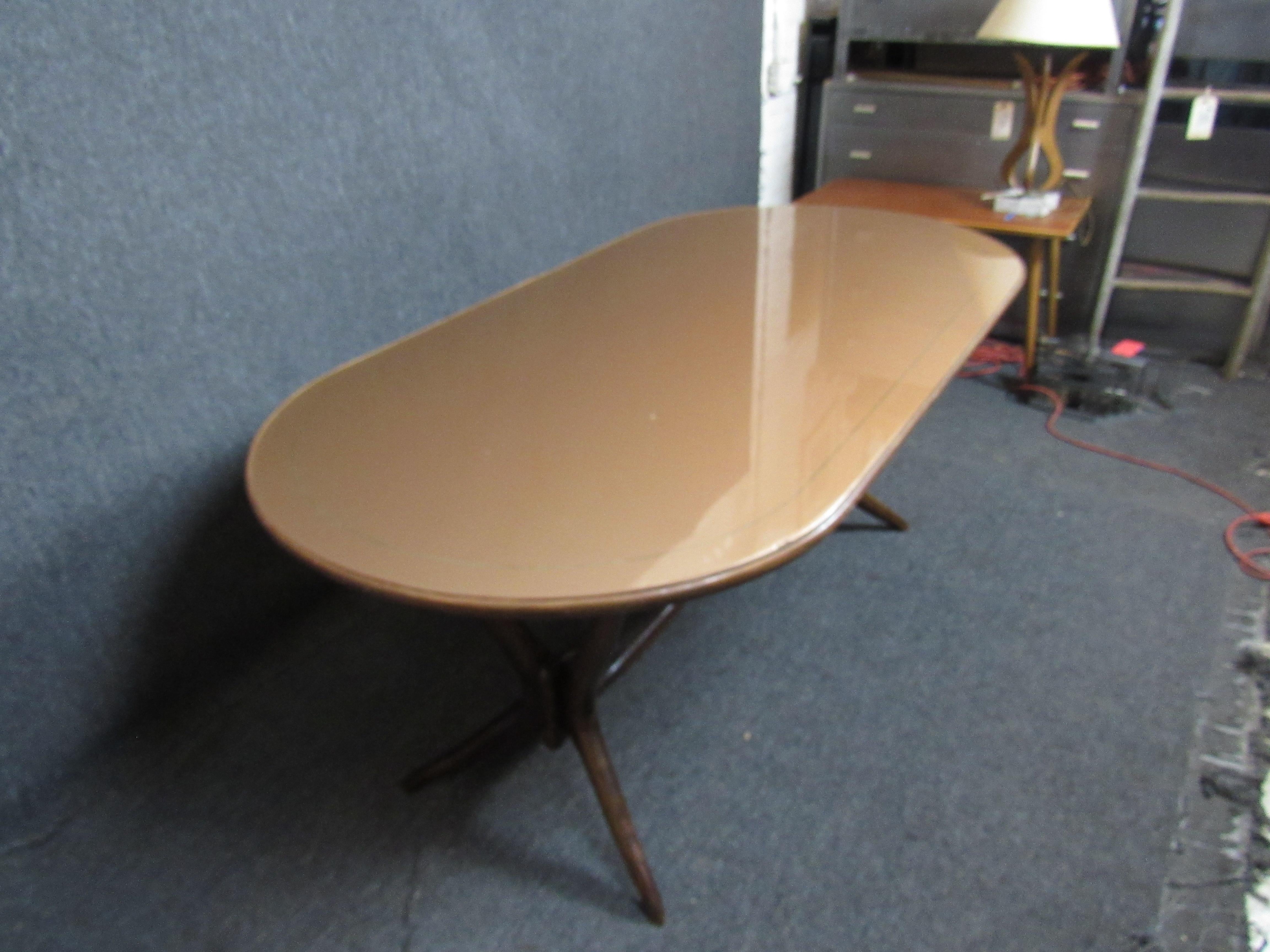 Mid-Century Modern Italian Painted Glass Top Dining Table For Sale