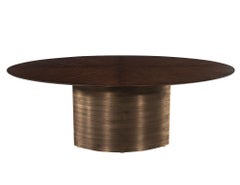Modern Oval Oak Dining Table with Curved Metal Pedestals