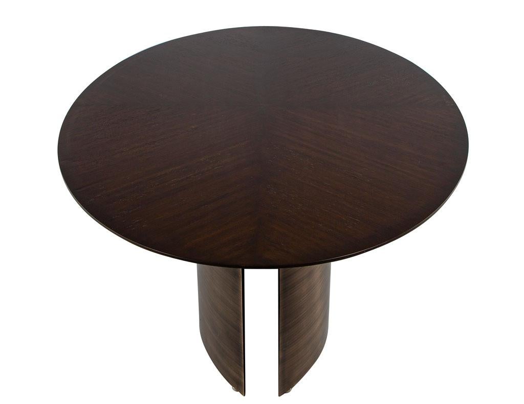 Brass Modern Oval Oak Dining Table with Curved Metal Pedestals For Sale