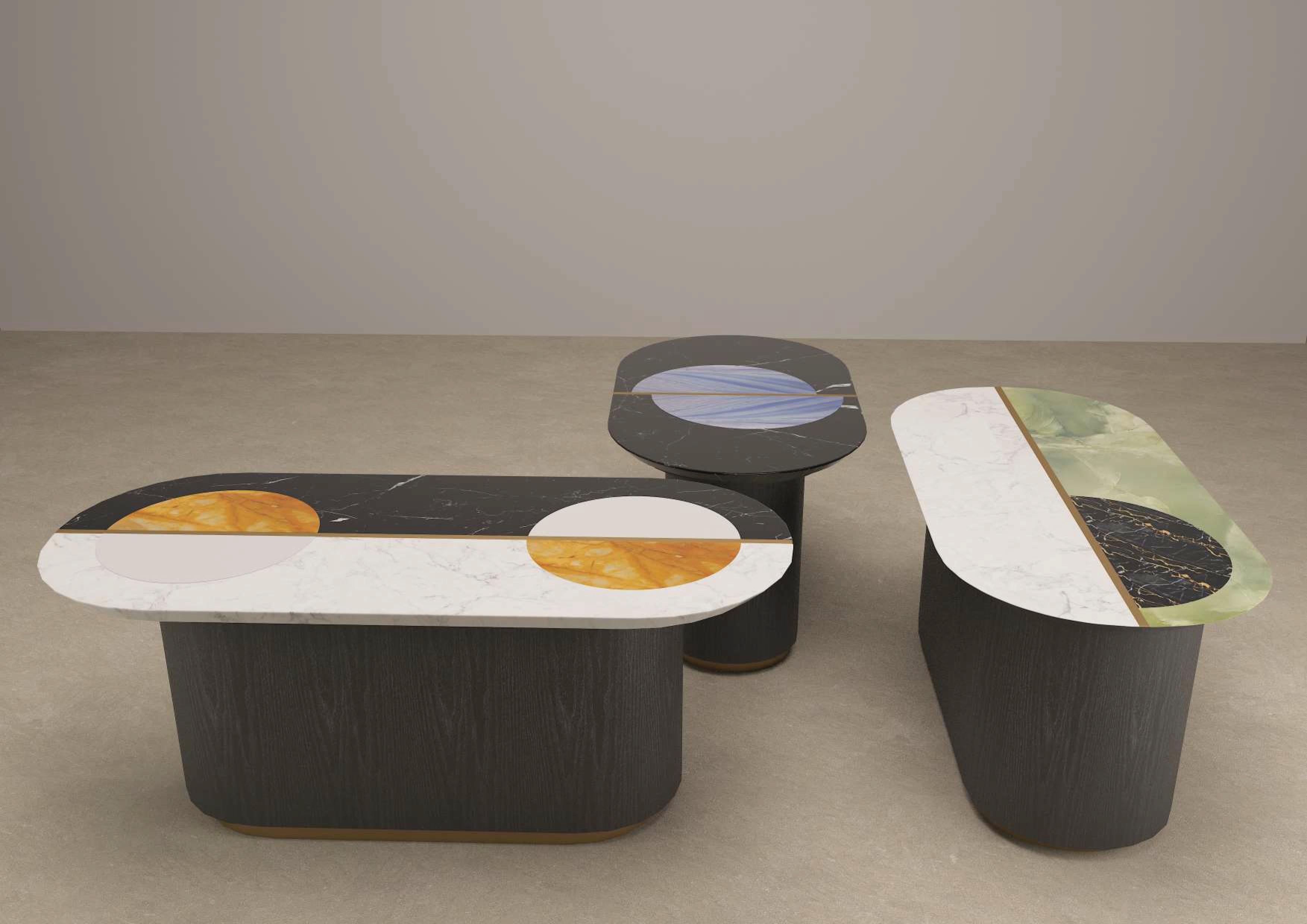 Mid-Century Modern Table ovale moderne en pierre semi-précieuse-ONYX/MARBLECircles et pierres  en vente