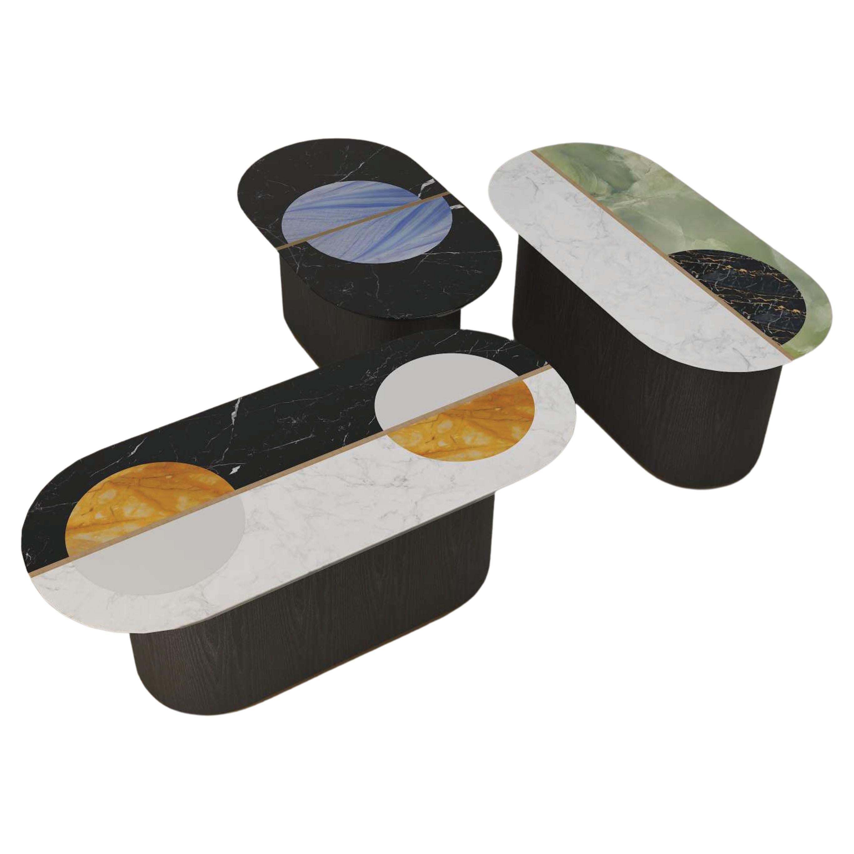 Moderner ovaler Tisch aus Halbedelstein-GREEN ONYX/MARBLE-Schirmen und Steine im Angebot