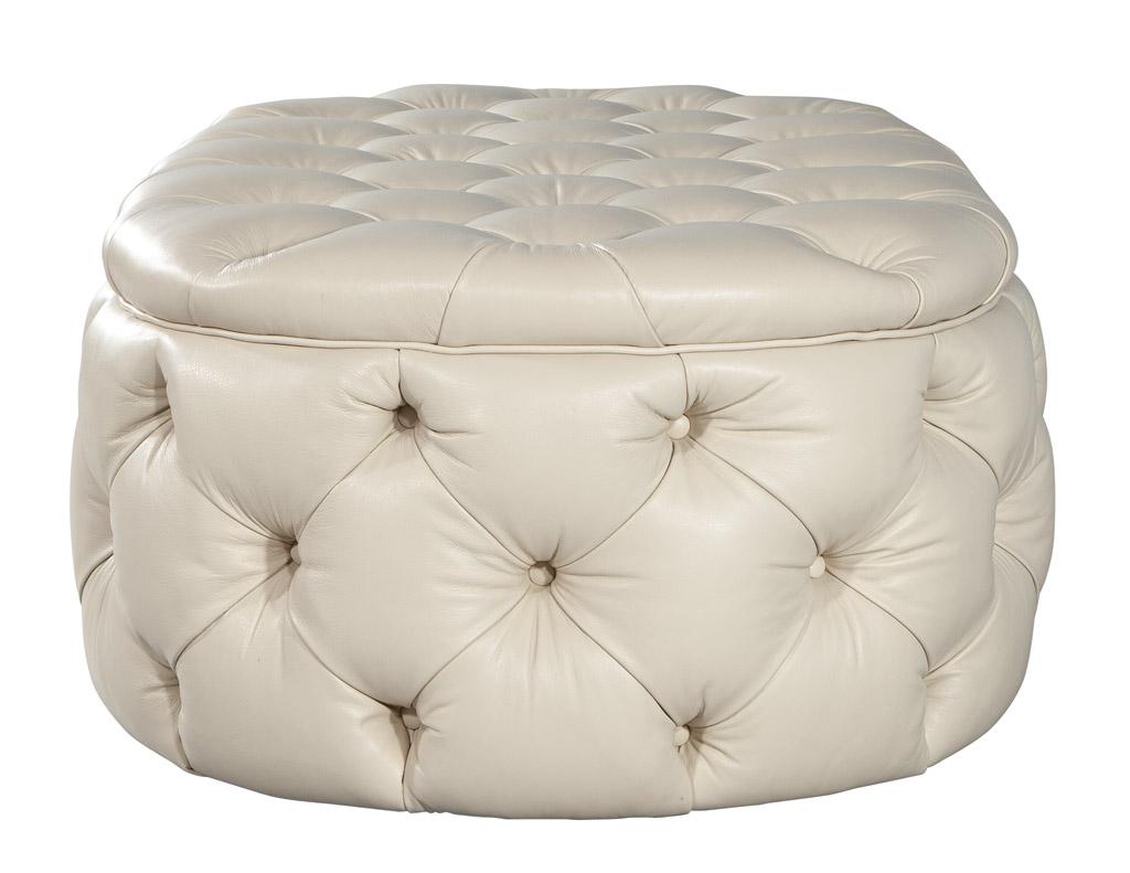 Canadian Modern Oval Tufted Leather Ottoman Table For Sale