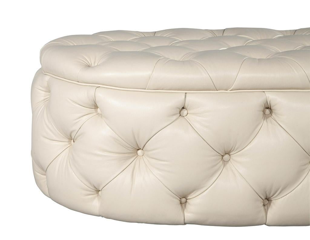 Modern Oval Tufted Leather Ottoman Table In Excellent Condition For Sale In North York, ON