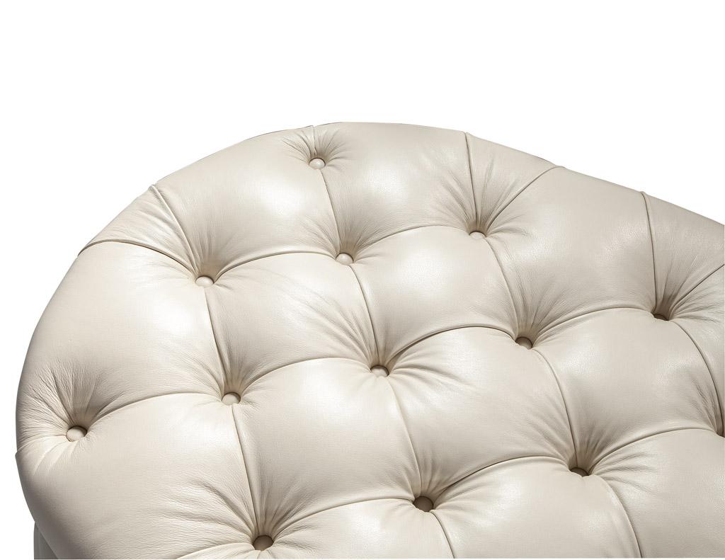 Contemporary Modern Oval Tufted Leather Ottoman Table For Sale