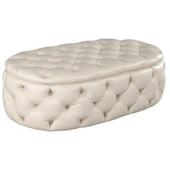 Mesa Otomana Ovalada Moderna de Piel Acolchada