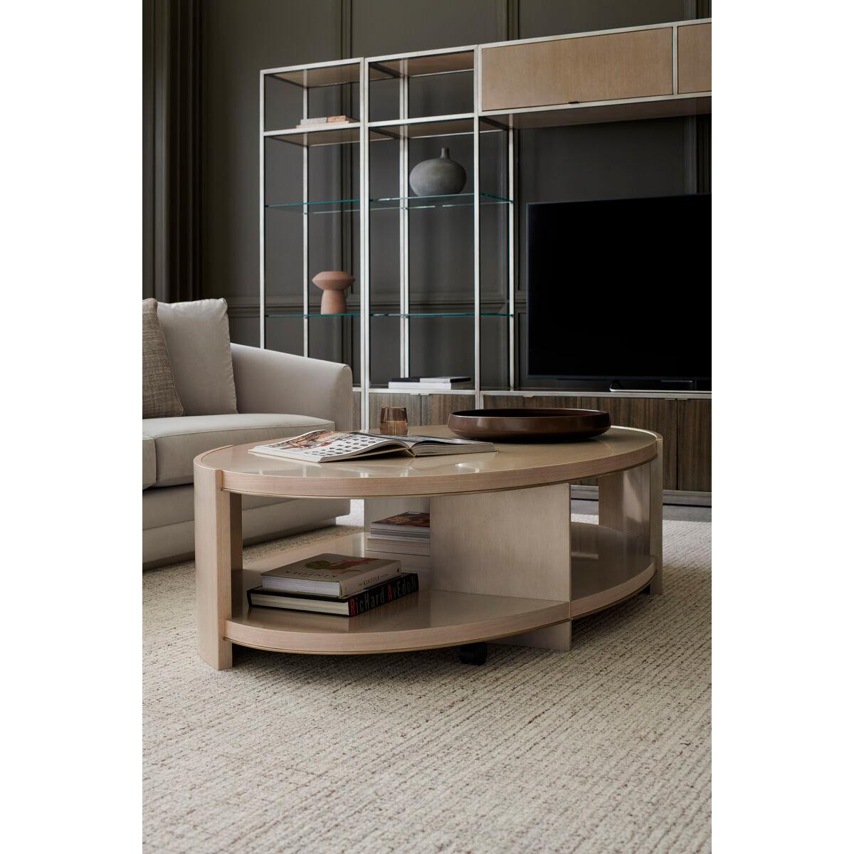 Wood Modern Oval Two Tier Cocktail Table For Sale