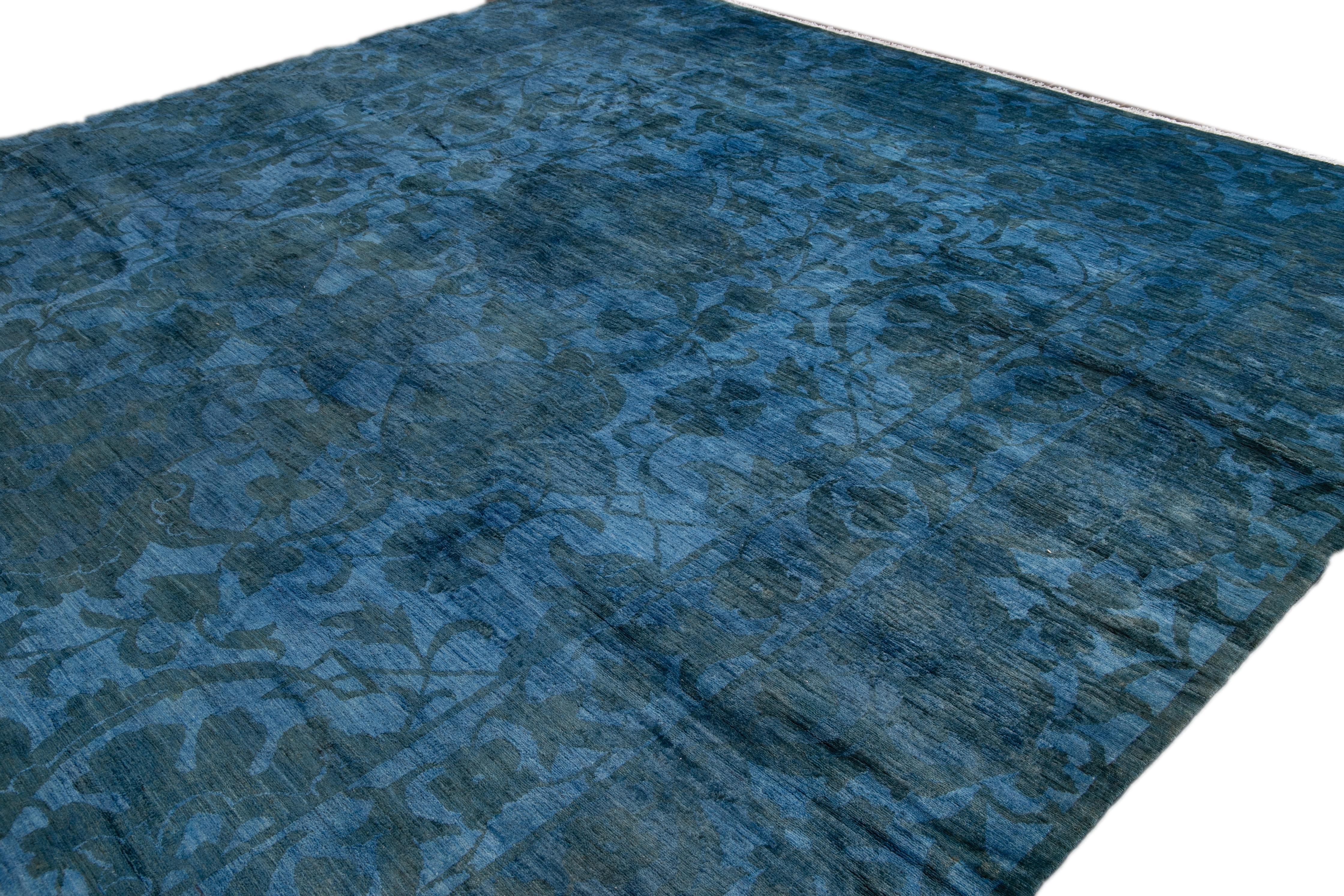 Modern Overdyed Handmade Blue Wool Rug In New Condition For Sale In Norwalk, CT