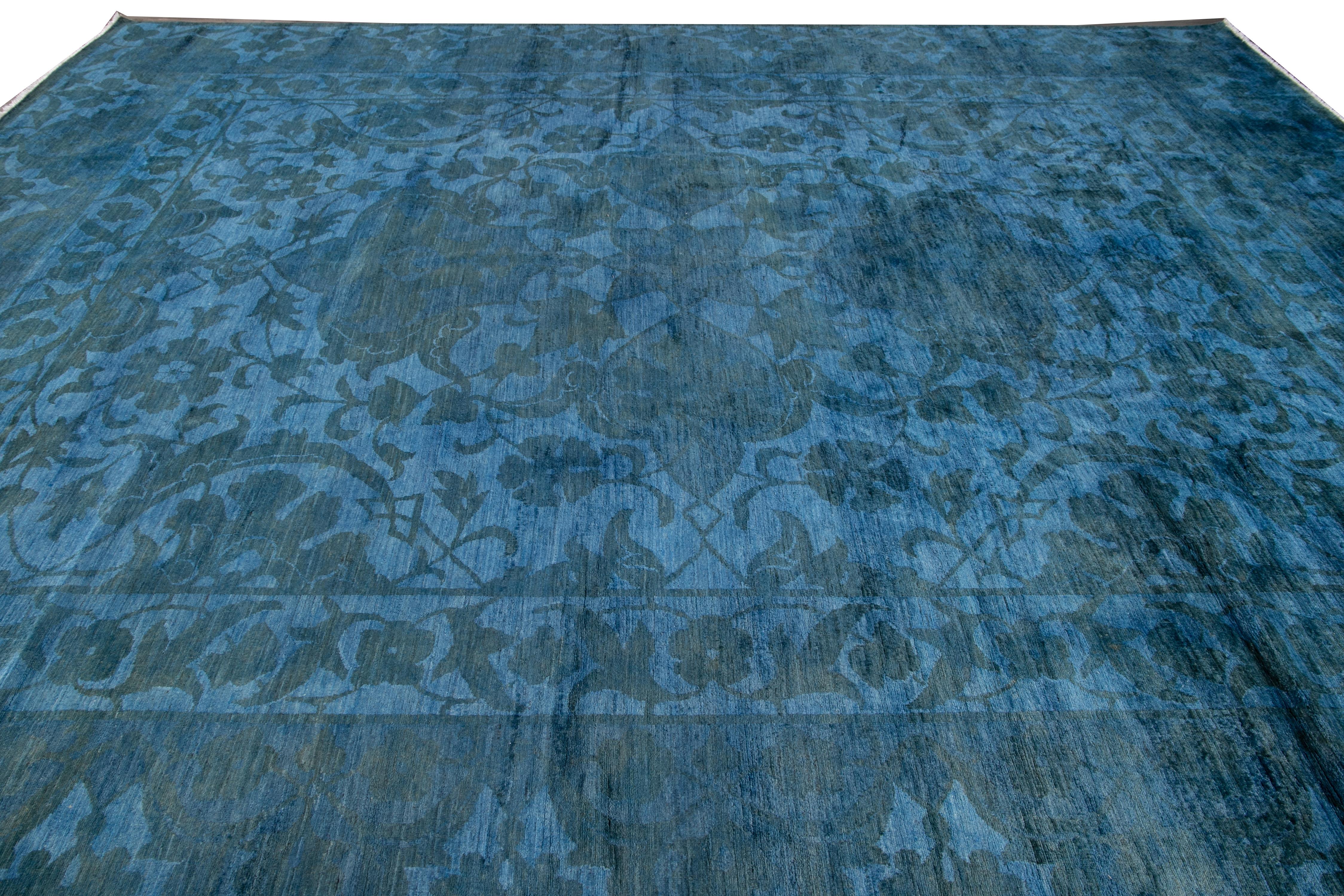 Contemporary Modern Overdyed Handmade Blue Wool Rug For Sale