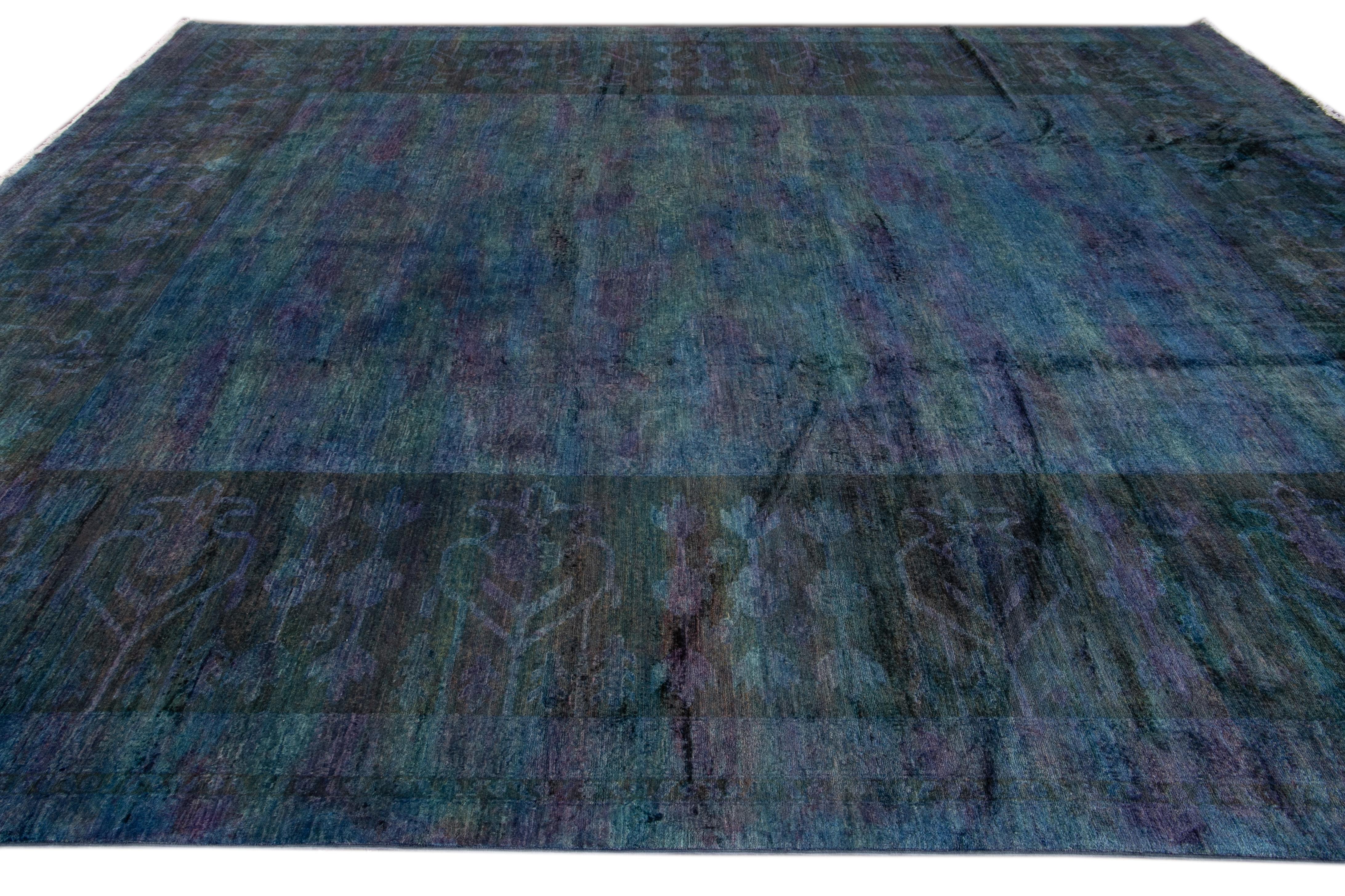 Modern Overdyed Handmade Blue Wool Rug In New Condition For Sale In Norwalk, CT