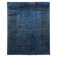 Modern Overdyed Handmade Blue Wool Rug