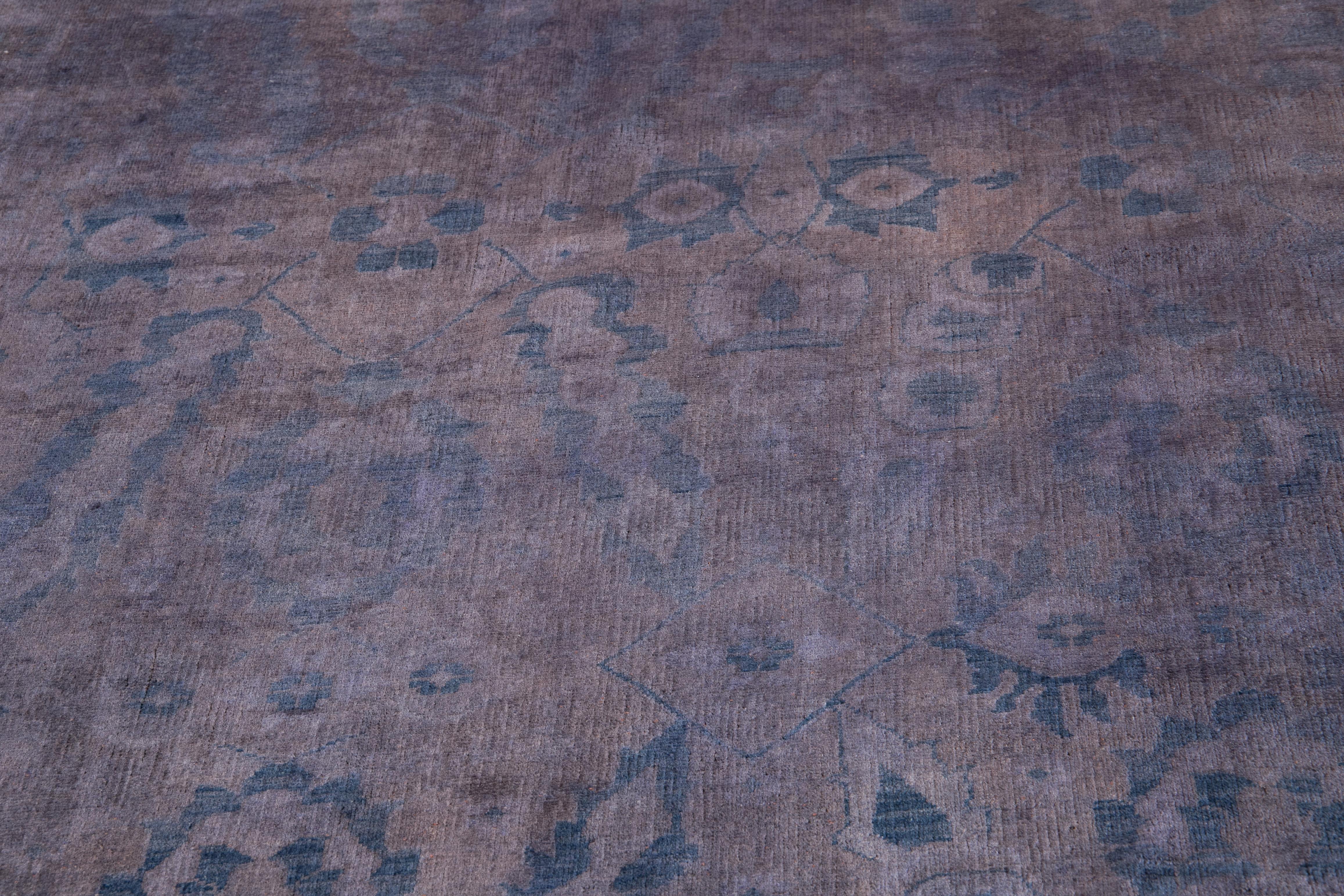 Modern Overdyed Handmade Floral Grey Wool Rug In New Condition For Sale In Norwalk, CT