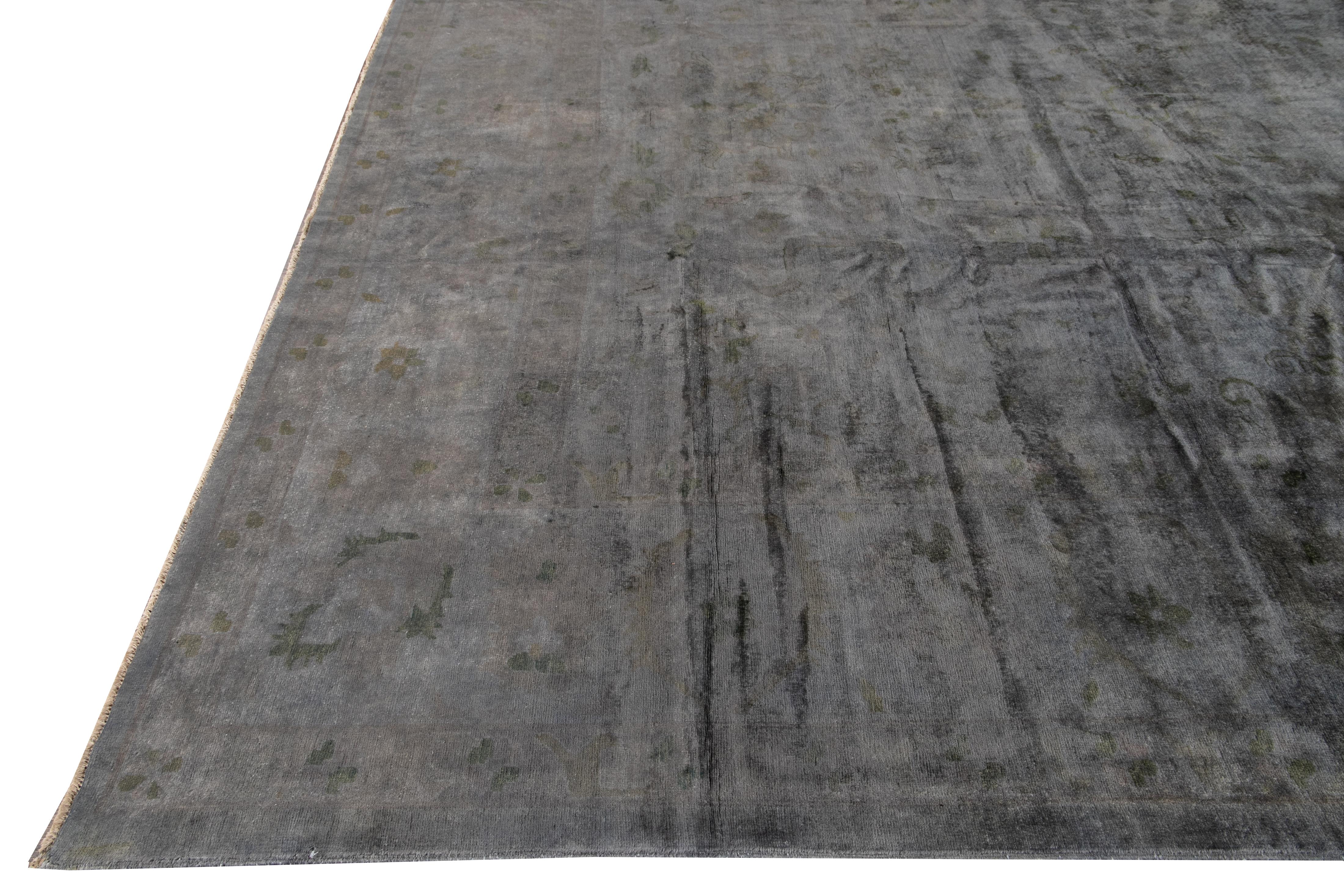 Pakistani Modern Overdyed Handmade Gray Wool Rug For Sale