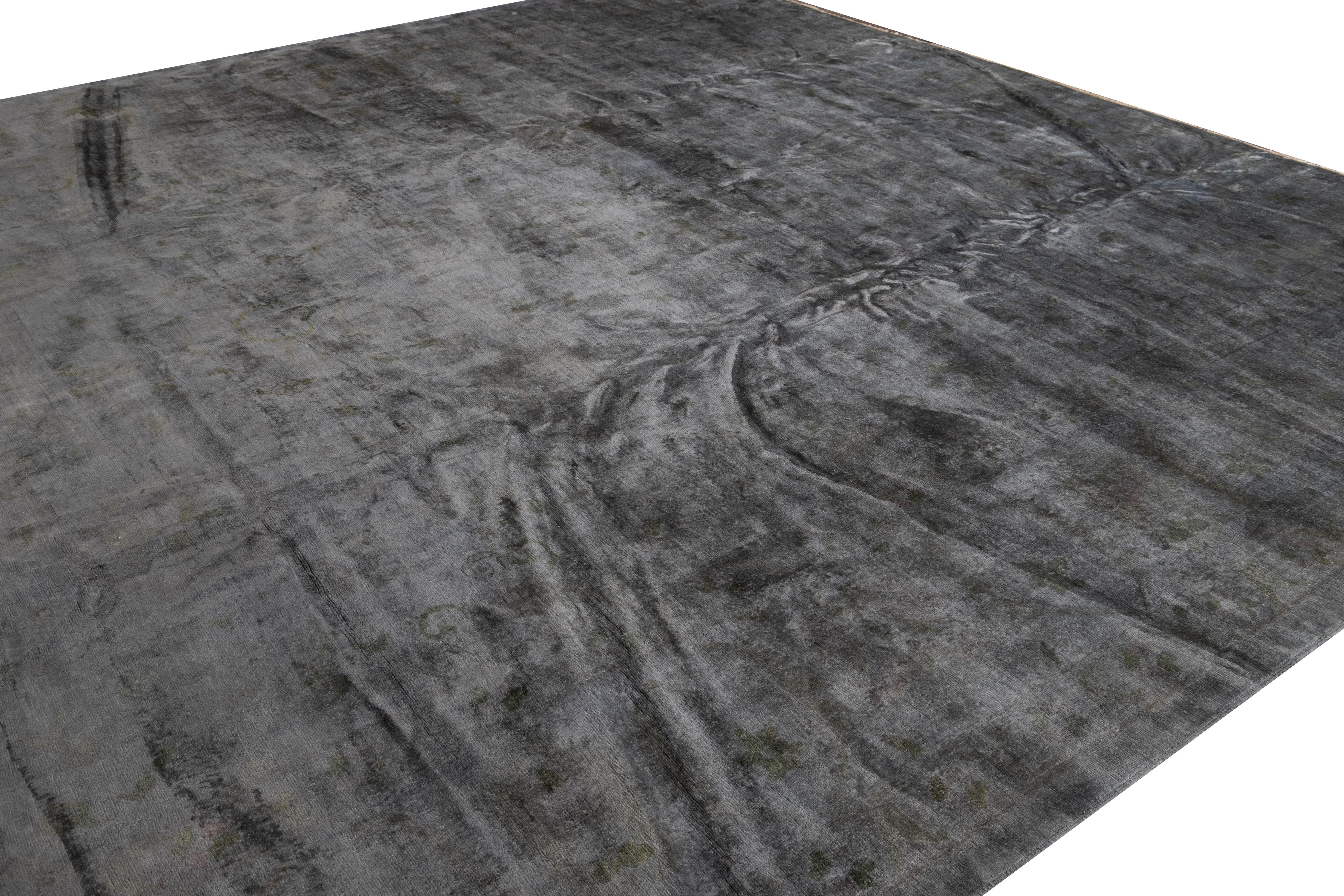 Modern Overdyed Handmade Gray Wool Rug In New Condition For Sale In Norwalk, CT