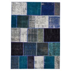 Modern Overdyed Ocean Tones Patchwork Wool Rug 5'9''x7'10''