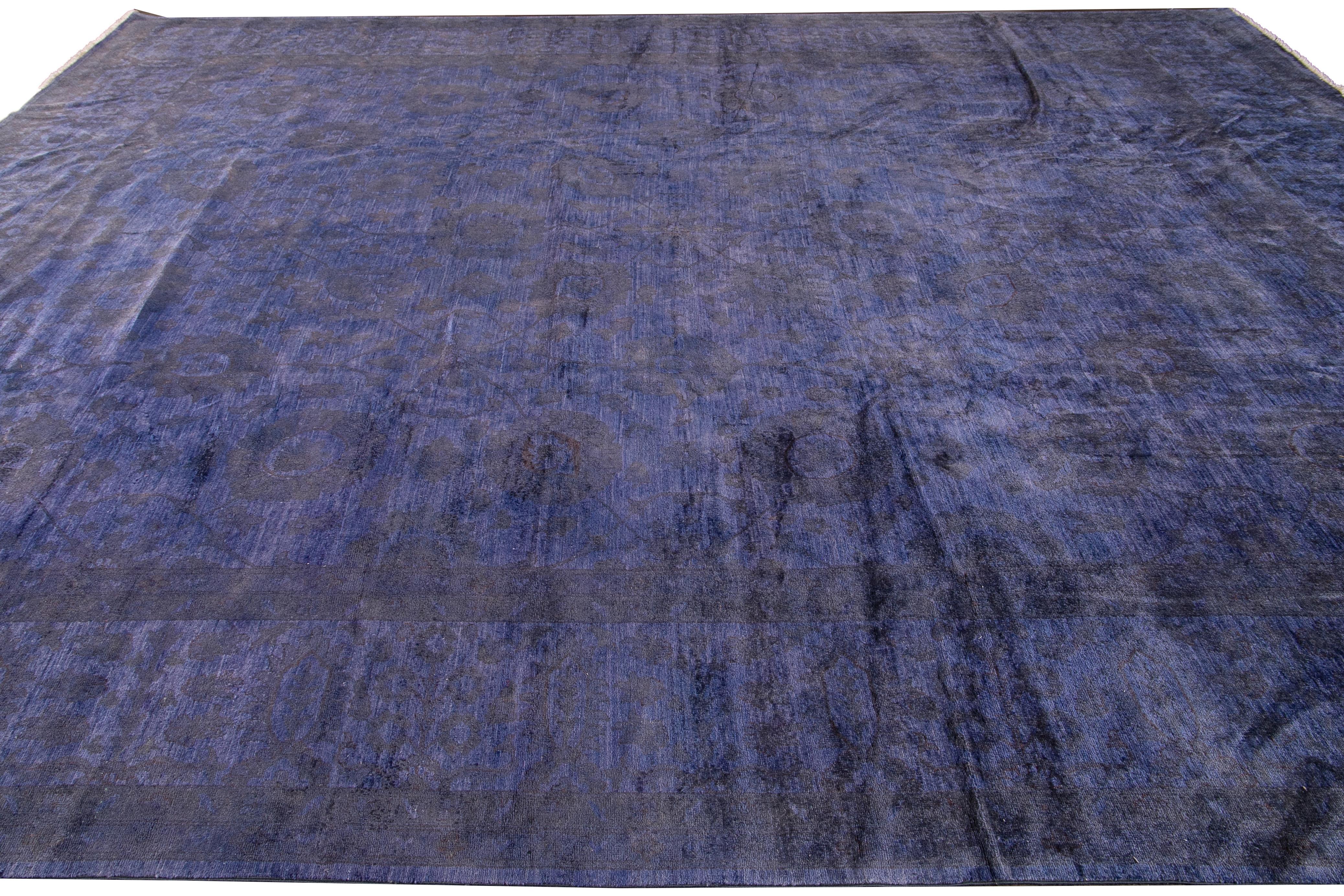 Modern Overdyed Purple Handmade Floral Oversize Wool Rug In New Condition For Sale In Norwalk, CT