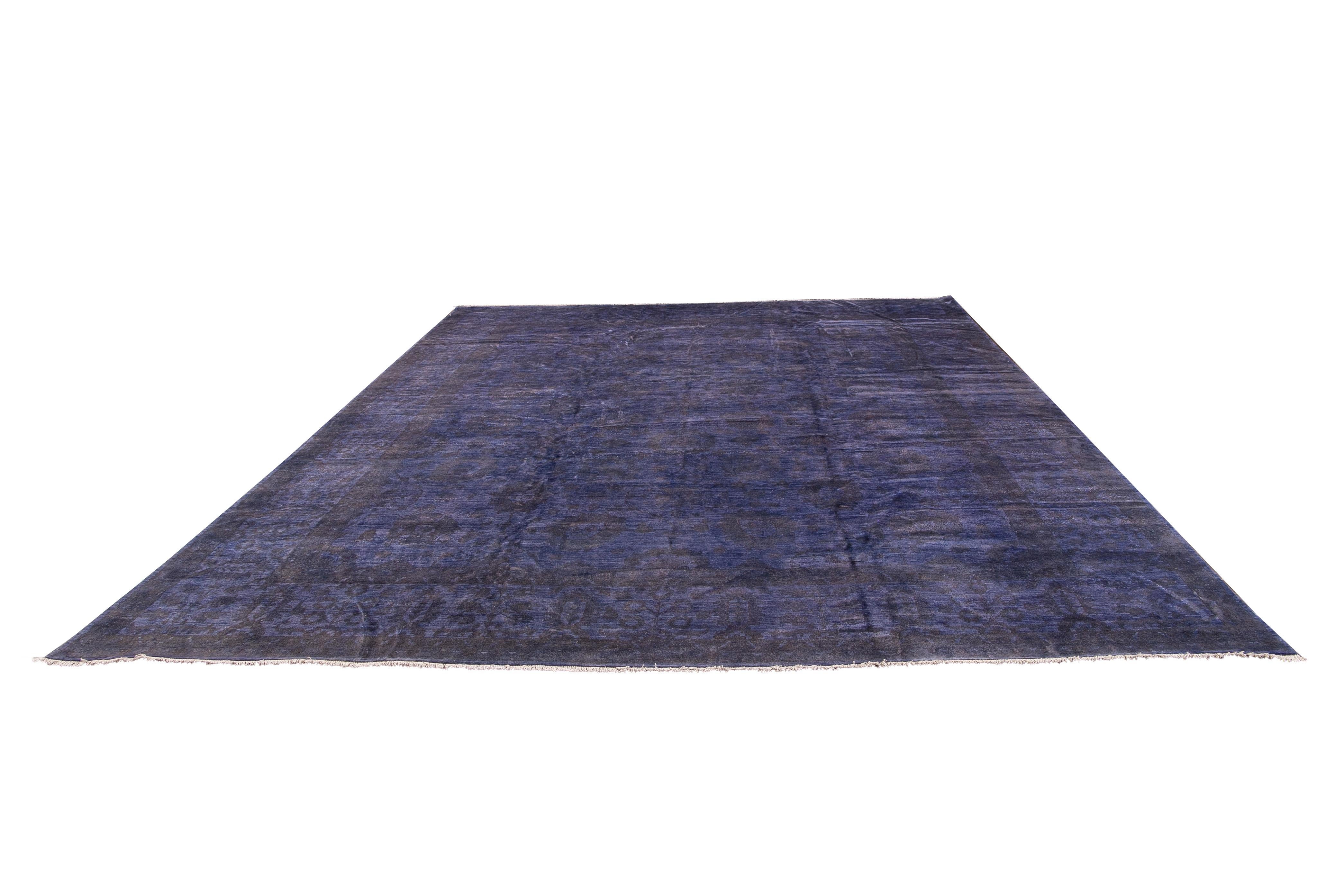 Contemporary Modern Overdyed Purple Handmade Floral Oversize Wool Rug For Sale