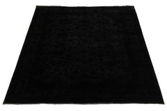 Modern Overdyed Wool Area Rug - Distressed Midnight Black Oriental Medallion