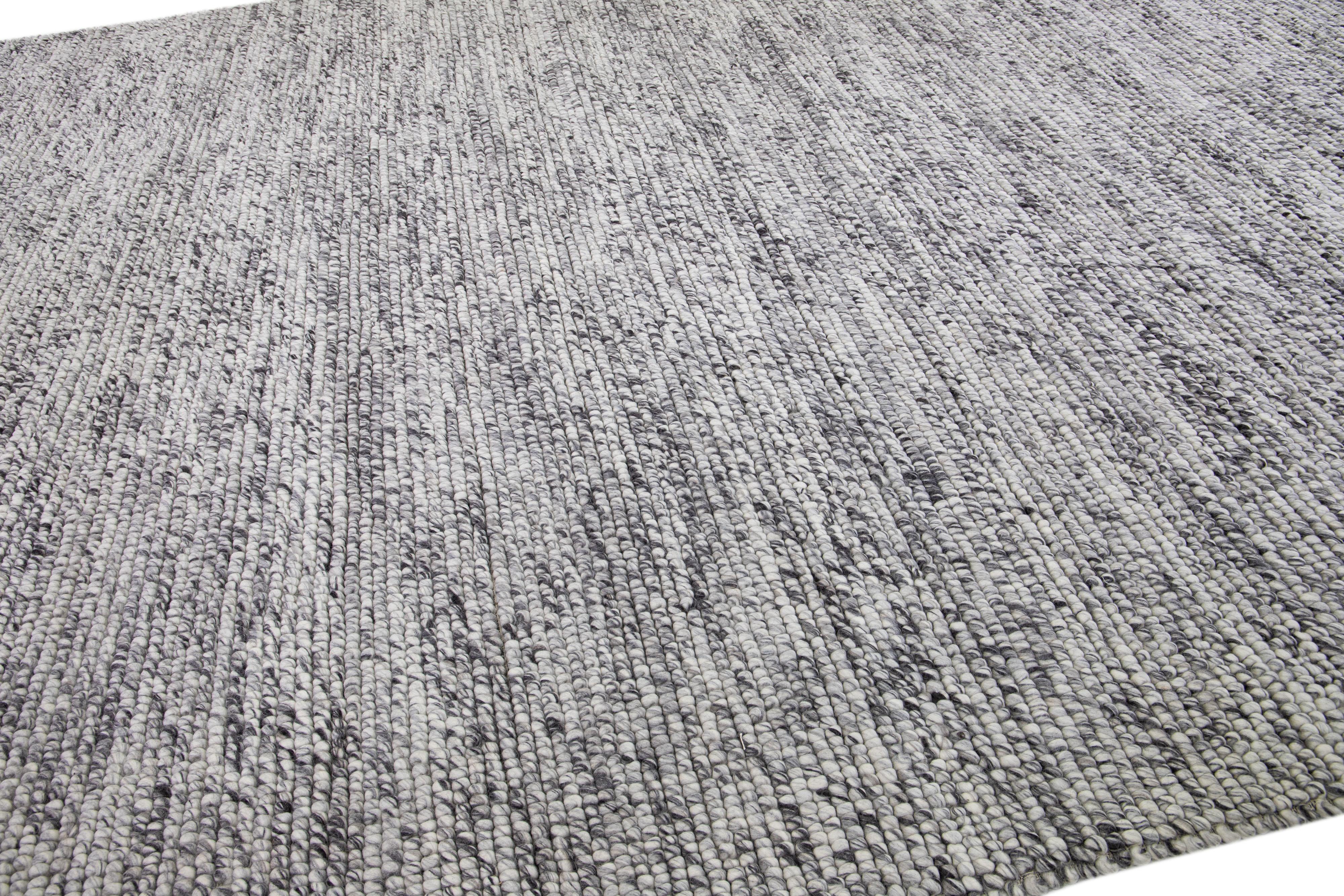 Hand-Woven Modern Oversize Handmade Felted Wool Rug In Gray Color By Apadana For Sale