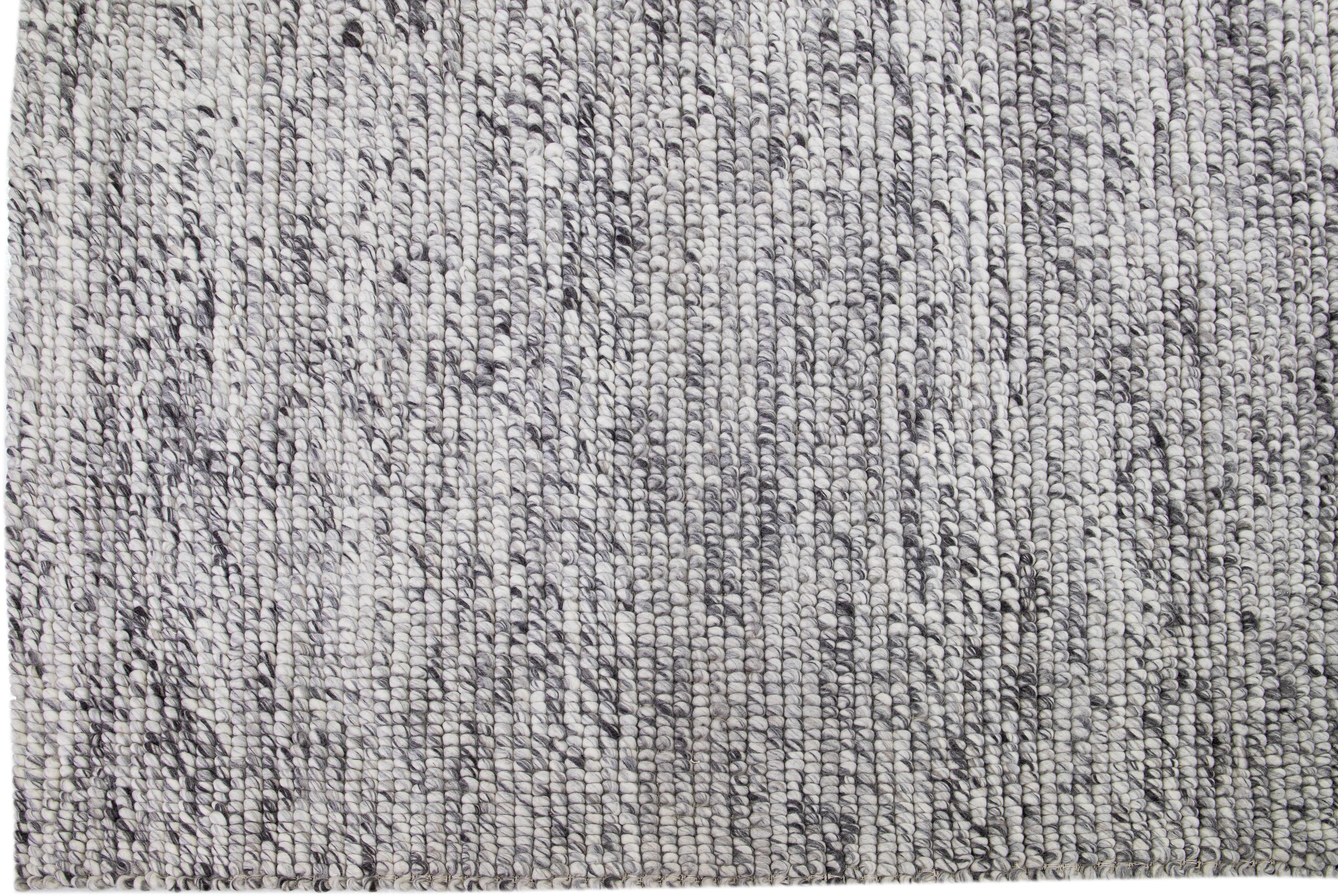 Modern Oversize Handmade Felted Wool Rug In Gray Color By Apadana In New Condition For Sale In Norwalk, CT