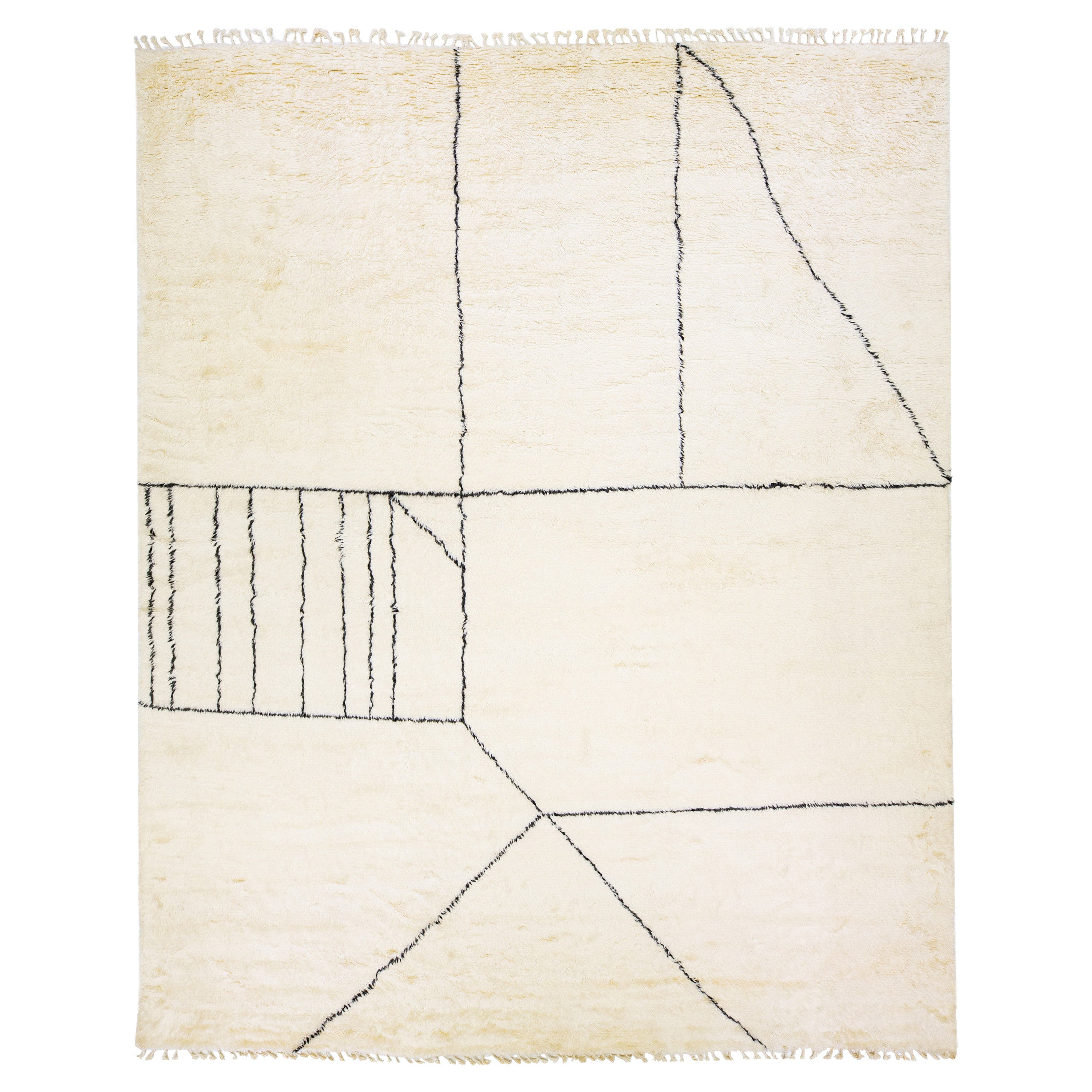 Modern Oversize Moroccan Style Handmade Ivory Wool Rug by Apadana