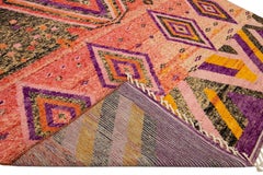 Modern Oversize Moroccan Style Handmade Purple and Peach Boho Designed Wool Rug