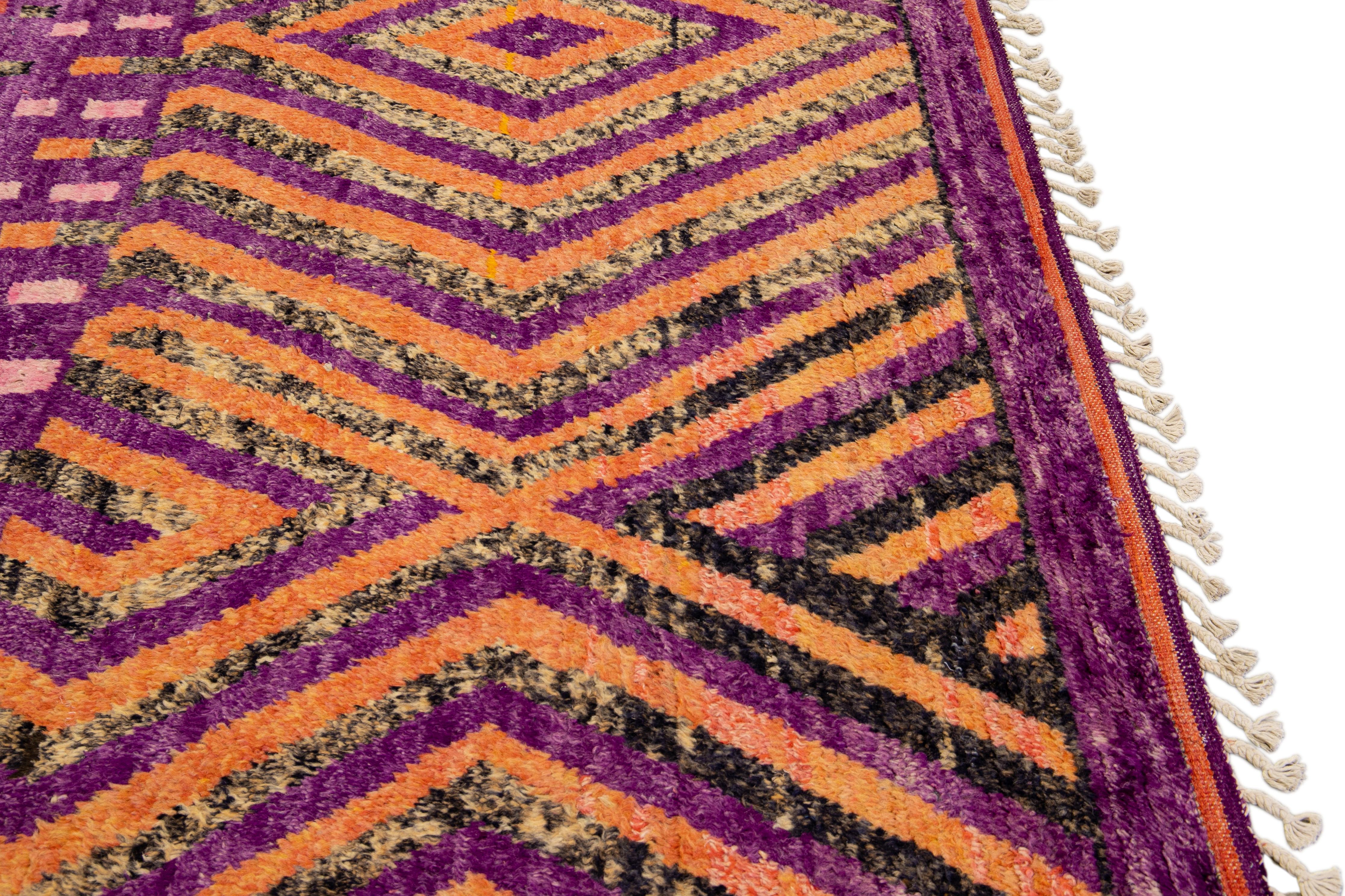 Modern Oversize Moroccan Style Handmade Purple and Peach Boho Designed Wool Rug In New Condition For Sale In Norwalk, CT