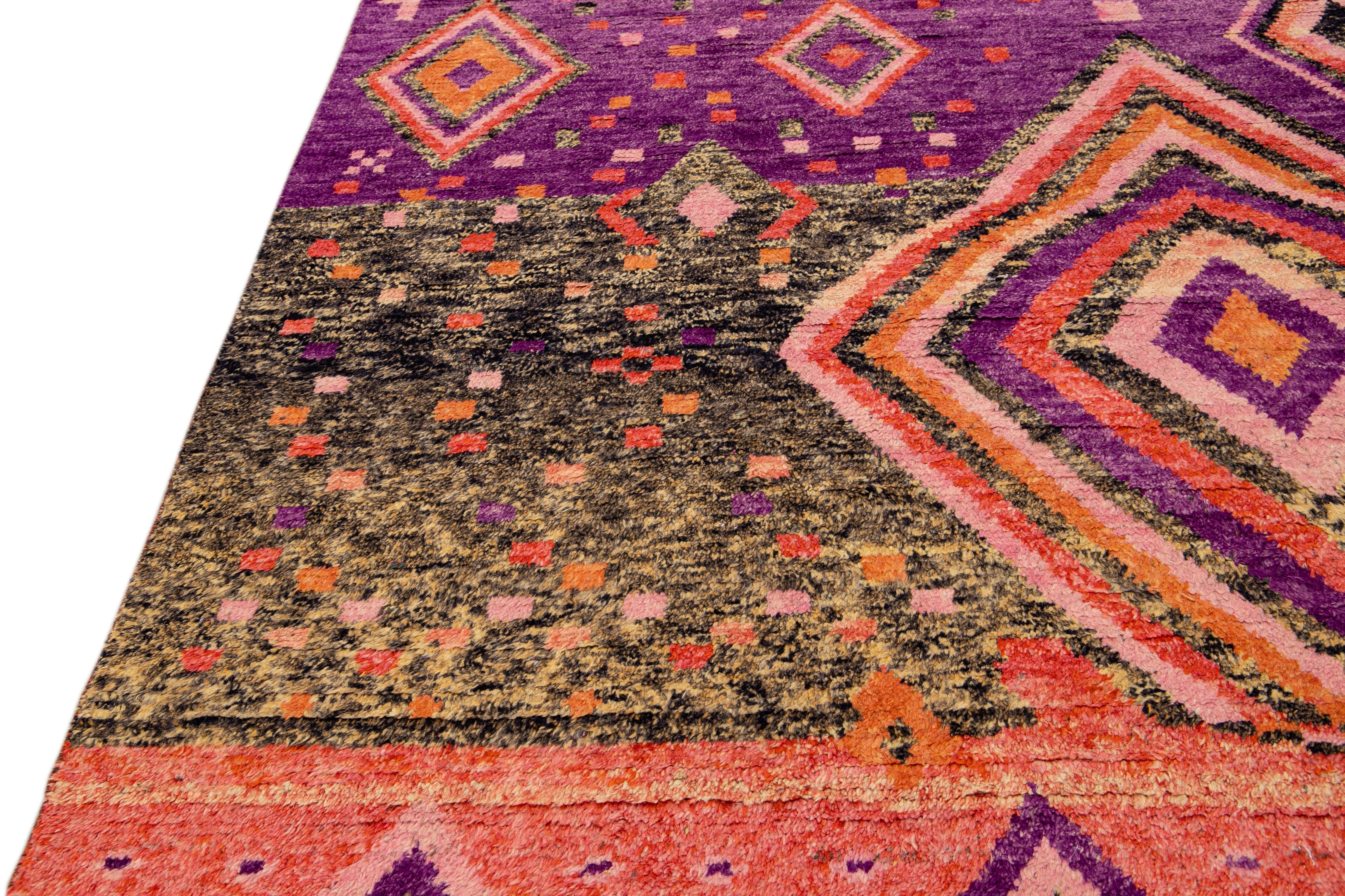 Modern Oversize Moroccan Style Handmade Purple and Peach Boho Designed Wool Rug For Sale 1