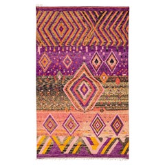Modern Oversize Moroccan Style Handmade Purple and Peach Boho Designed Wool Rug