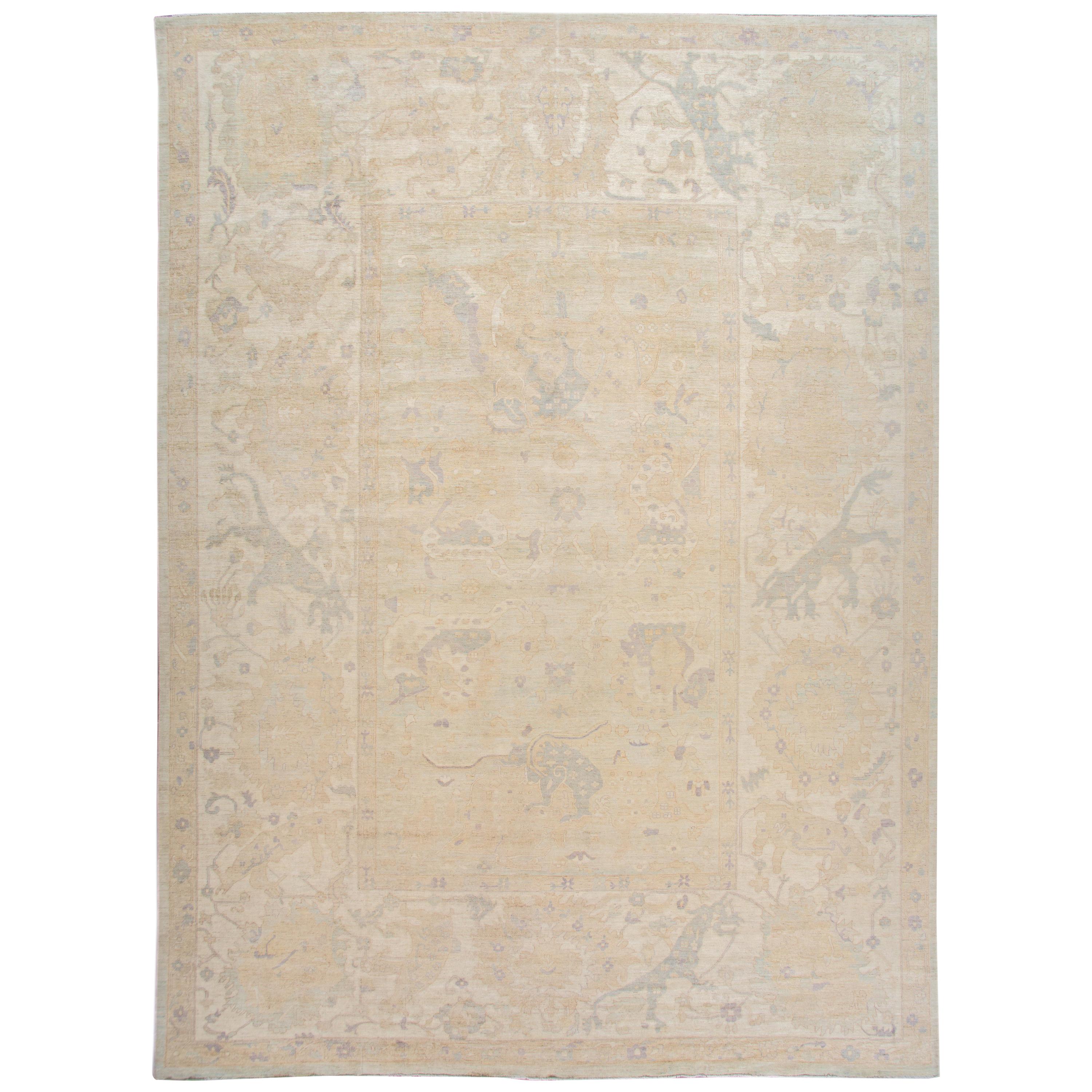 Beige Oushak Style Wool Area Rug For Sale at 1stDibs