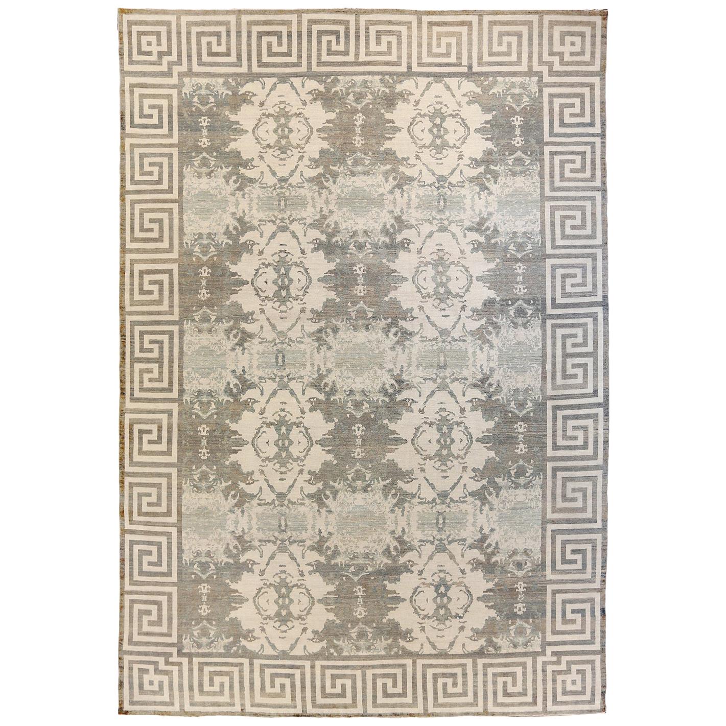 Modern Oversize Persian Oushak Style Rug with Gray and Ivory Botanical Details For Sale