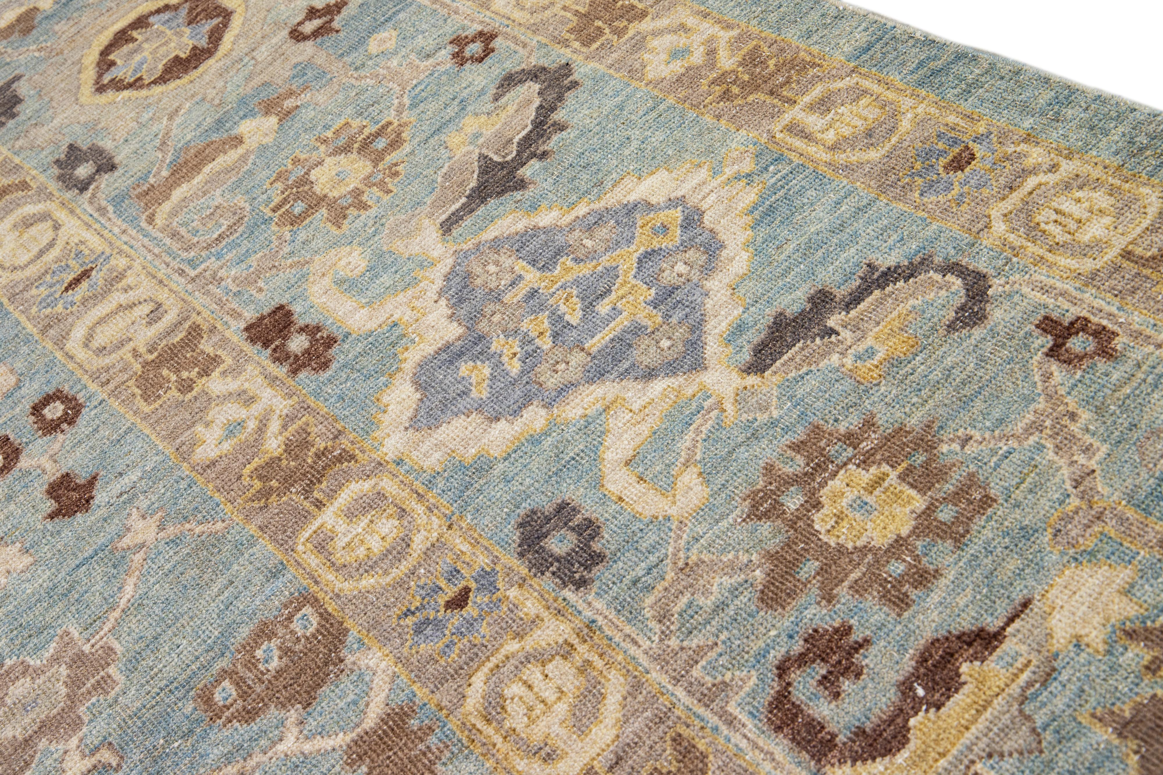 Modern Oversize Sultanabad Handmade Floral Blue Wool Rug For Sale 4