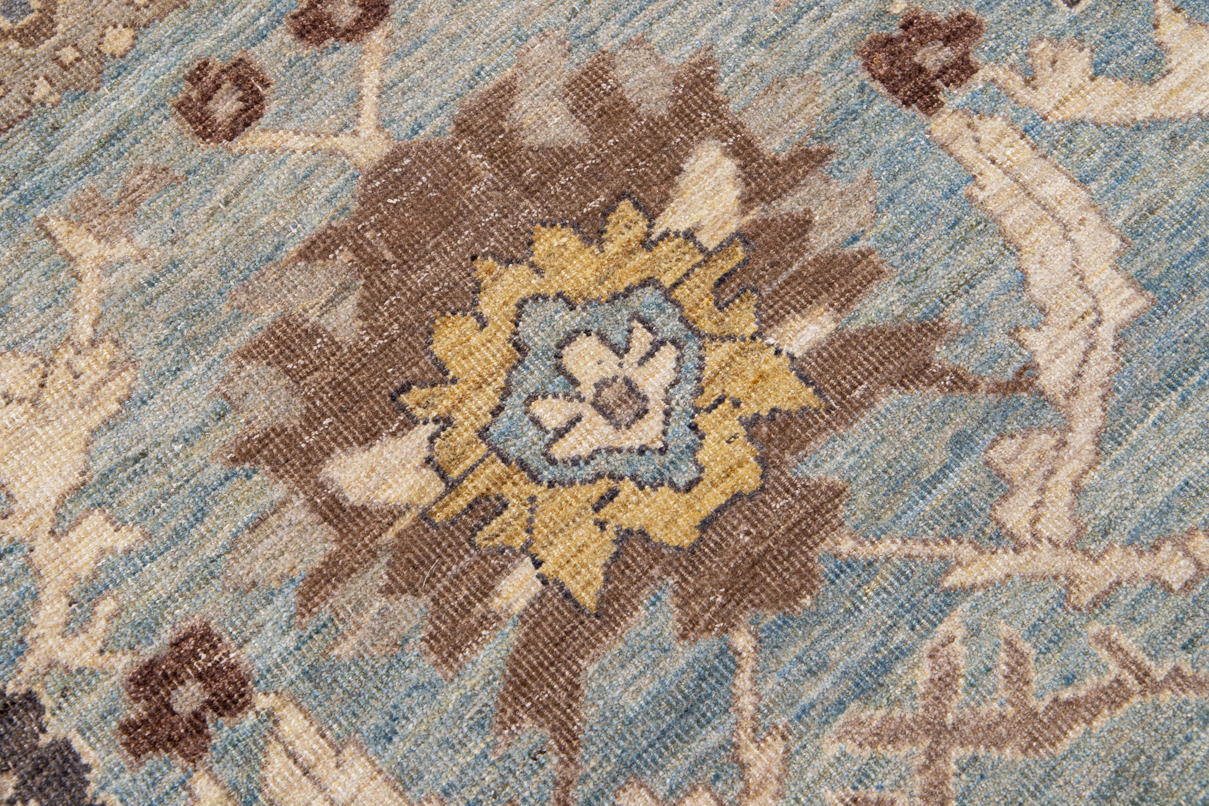 Contemporary Modern Oversize Sultanabad Handmade Floral Blue Wool Rug For Sale