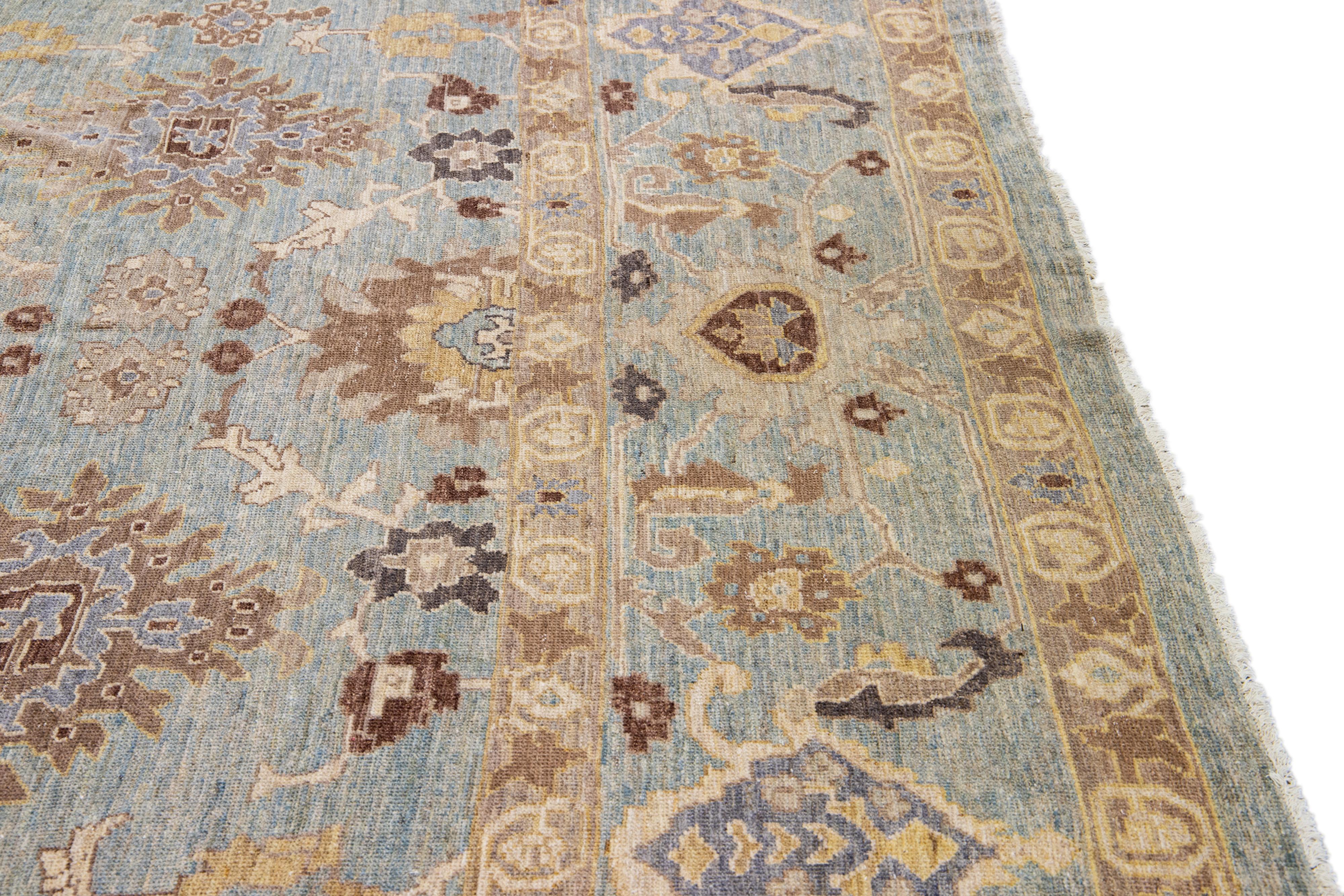 Modern Oversize Sultanabad Handmade Floral Blue Wool Rug For Sale 2