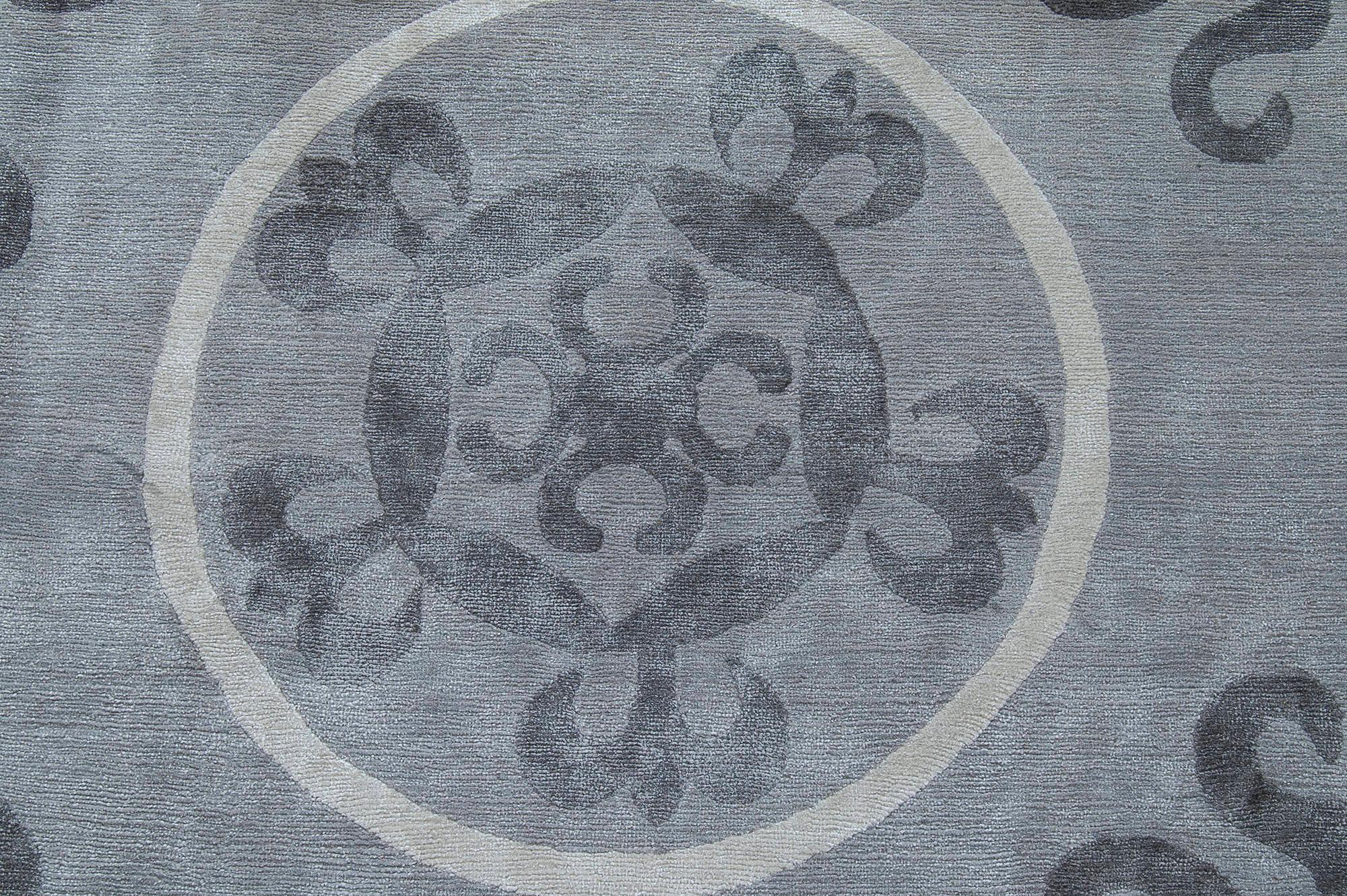 Modern Oversized European-Inspired Hand-Knotted Tibetan Rug in Grey Silk and Wool by Doris Leslie Blau.
Size: 18'0