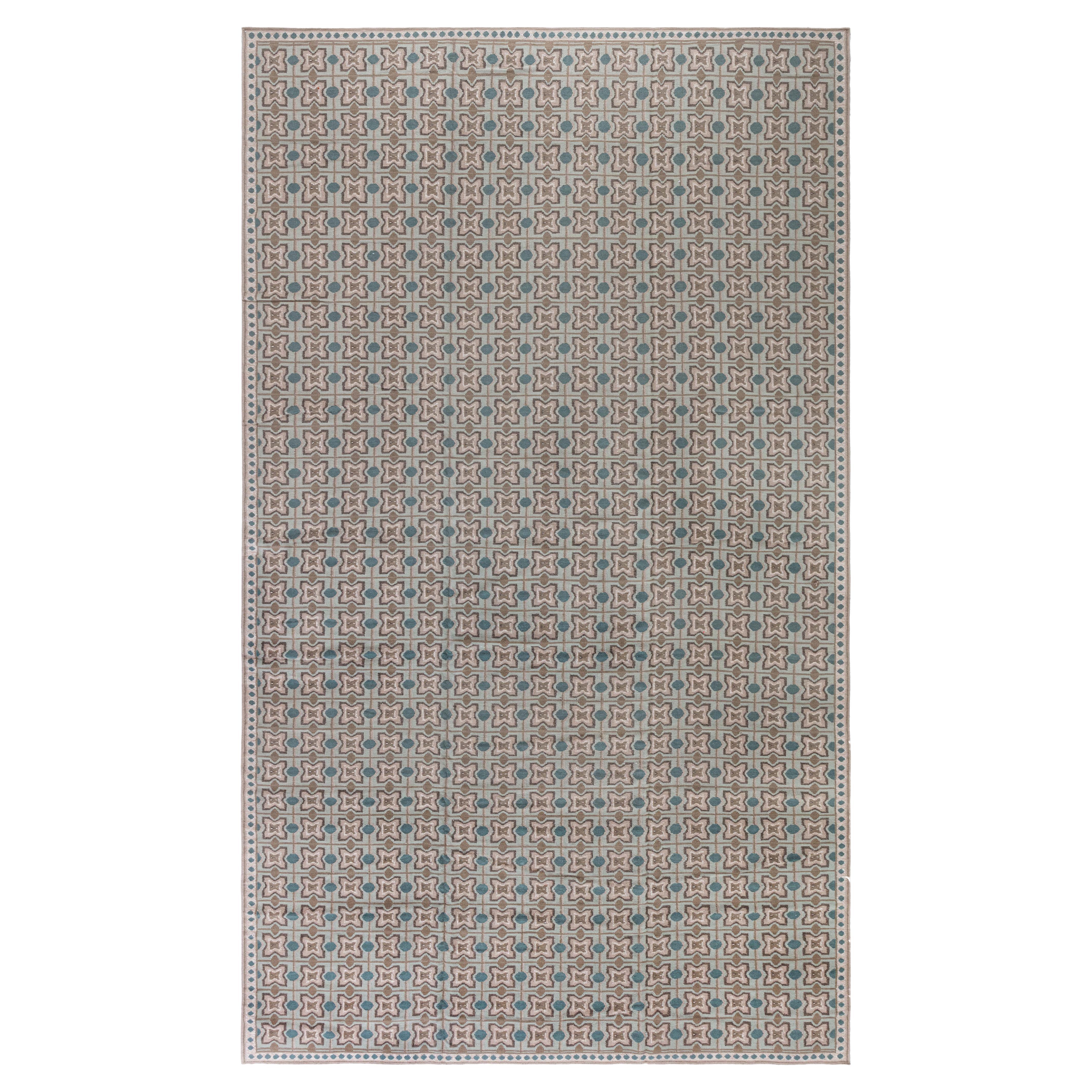 Modern Oversized Flat-Weave Wool Rug with Geometric Lattice by Doris Leslie Blau For Sale