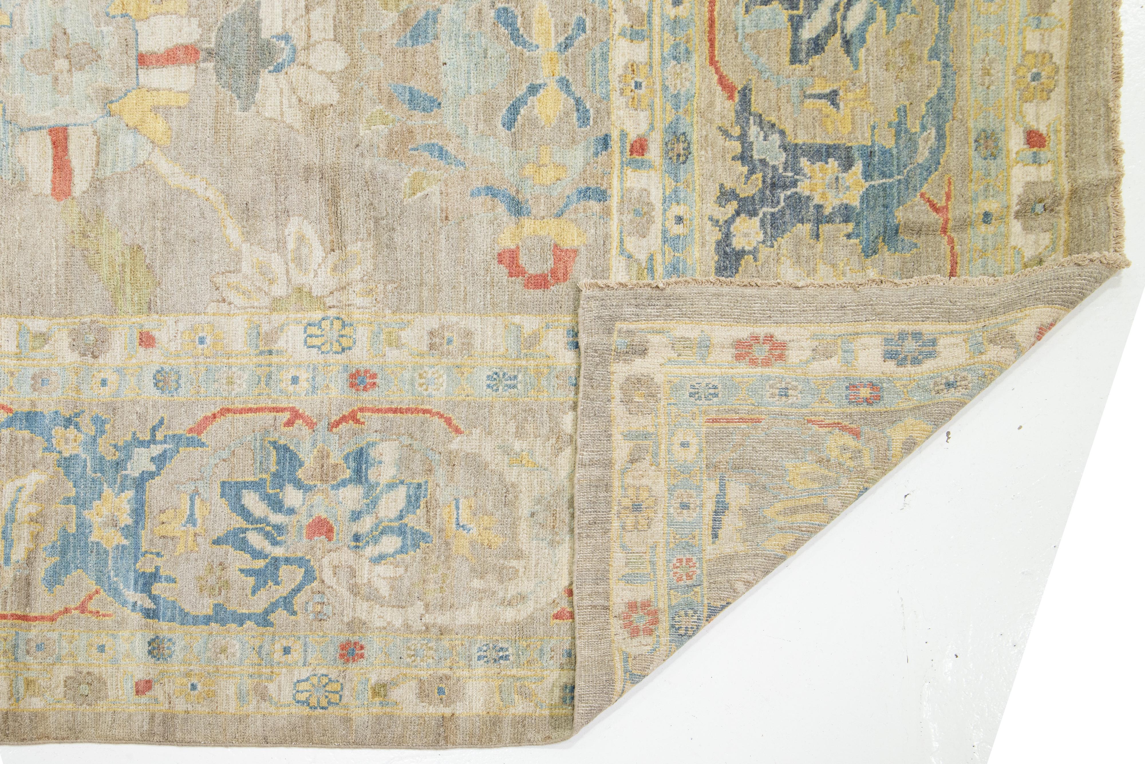 Contemporary Modern Oversized Sultanabad Brown Wool Rug Handmade Allover Floral Motif For Sale