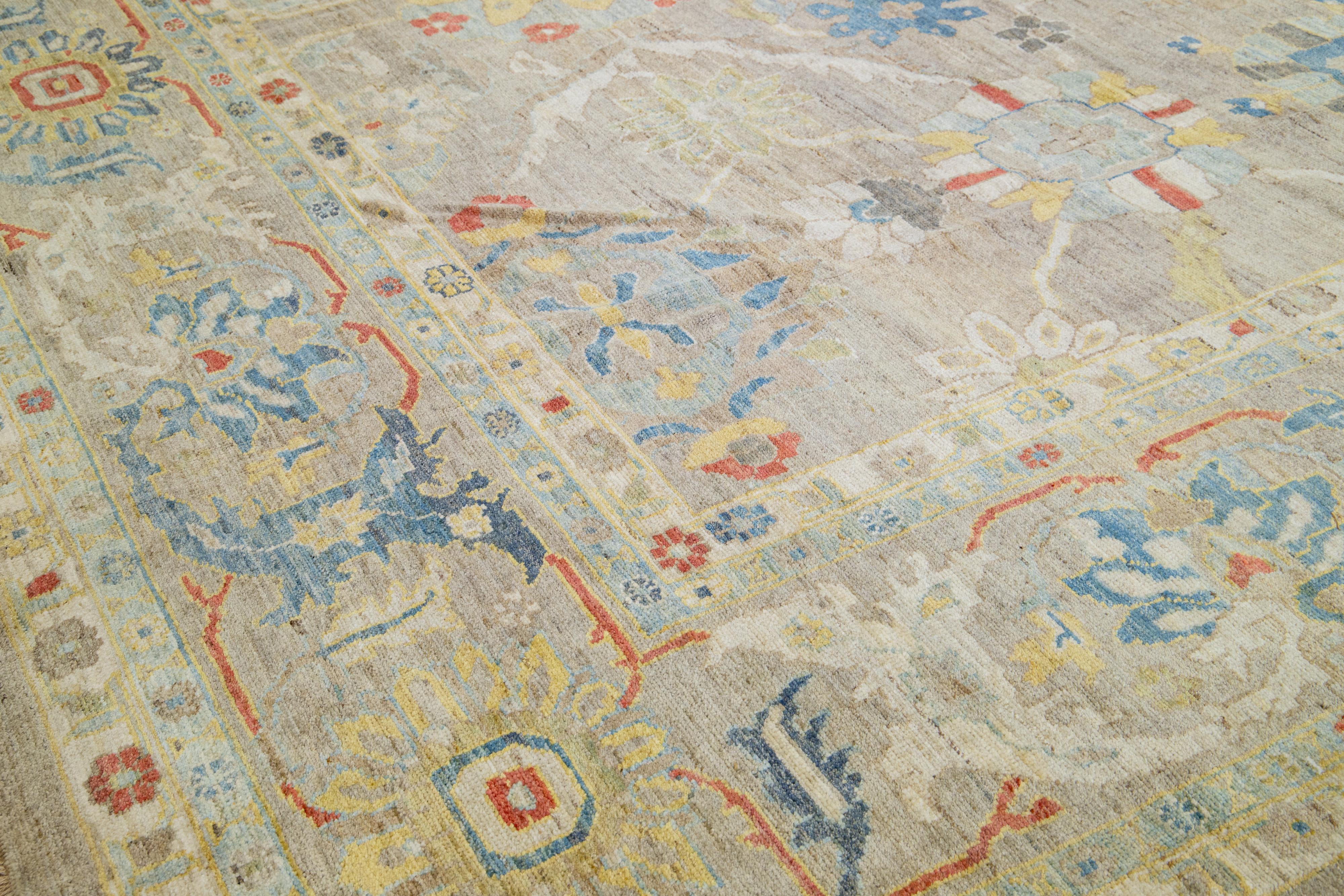 Modern Oversized Sultanabad Brown Wool Rug Handmade Allover Floral Motif For Sale 2