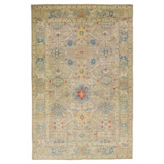 Modern Oversized Sultanabad Brown Wool Rug Handmade Allover Floral Motif