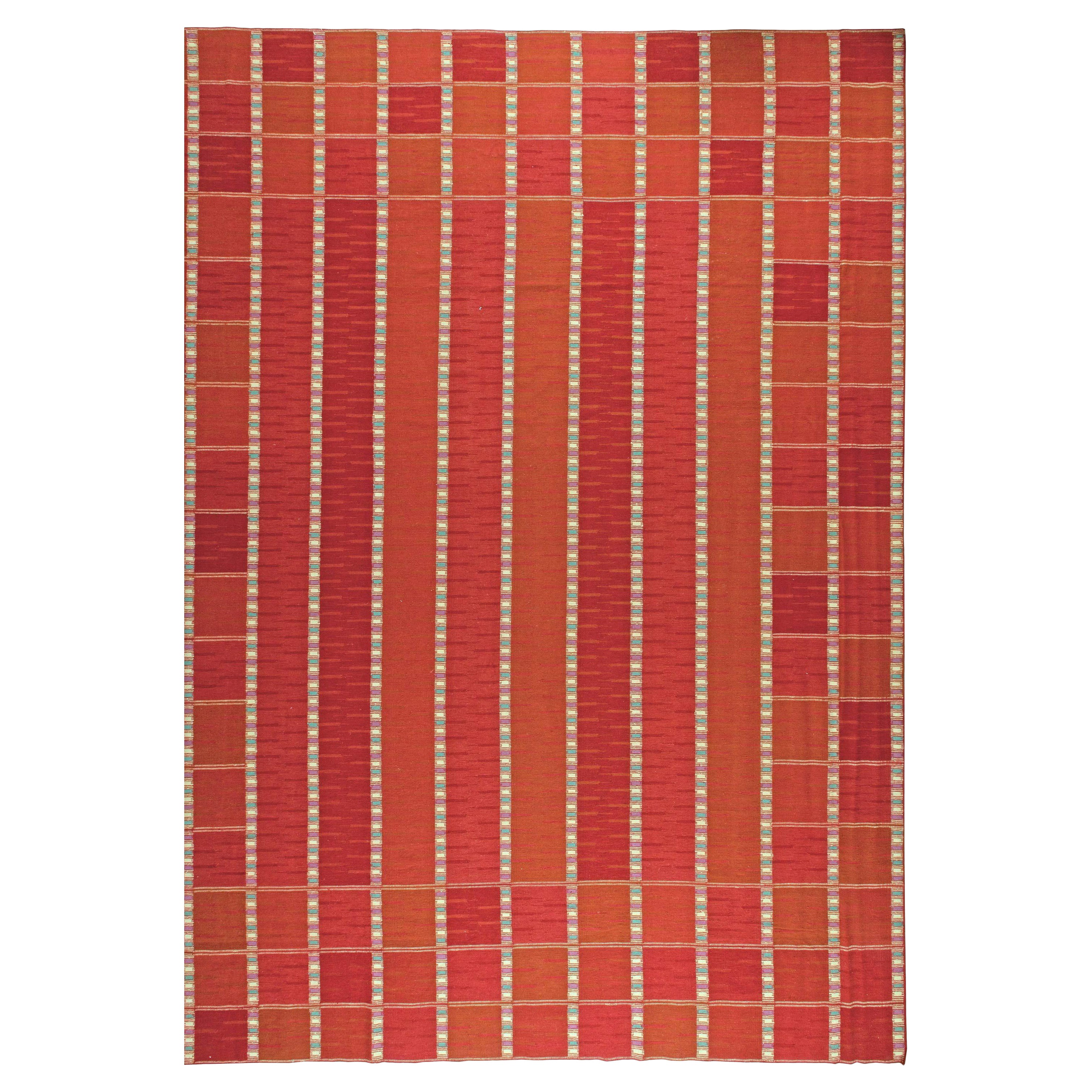 Tappeto moderno oversize a trama piatta rosso in stile svedese di Doris Leslie Blau