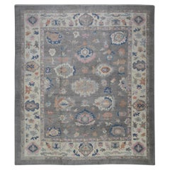 Gray Multicolor Floral Handwoven Wool Oversized Turkish Oushak Rug 12'11" X 14'