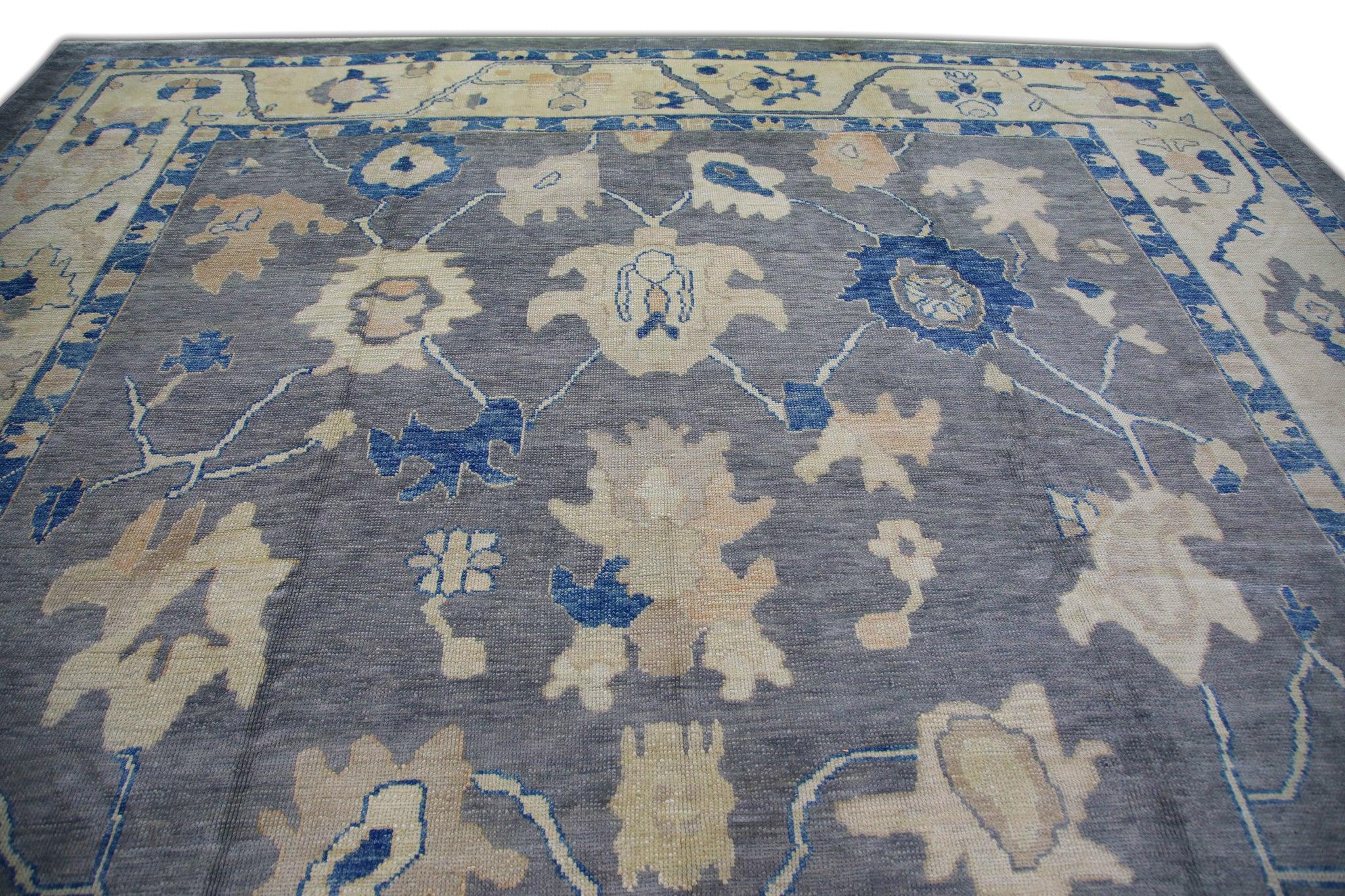 Turco Tappeto Oushak turco oversize in lana intrecciata a mano, blu e rosa, 12'3