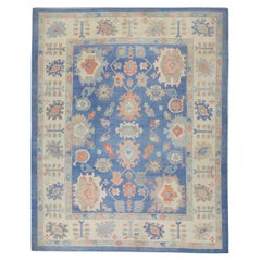 Blue & Pink Floral Handwoven Wool Oversized Turkish Oushak Rug 13'11" X 17'3"