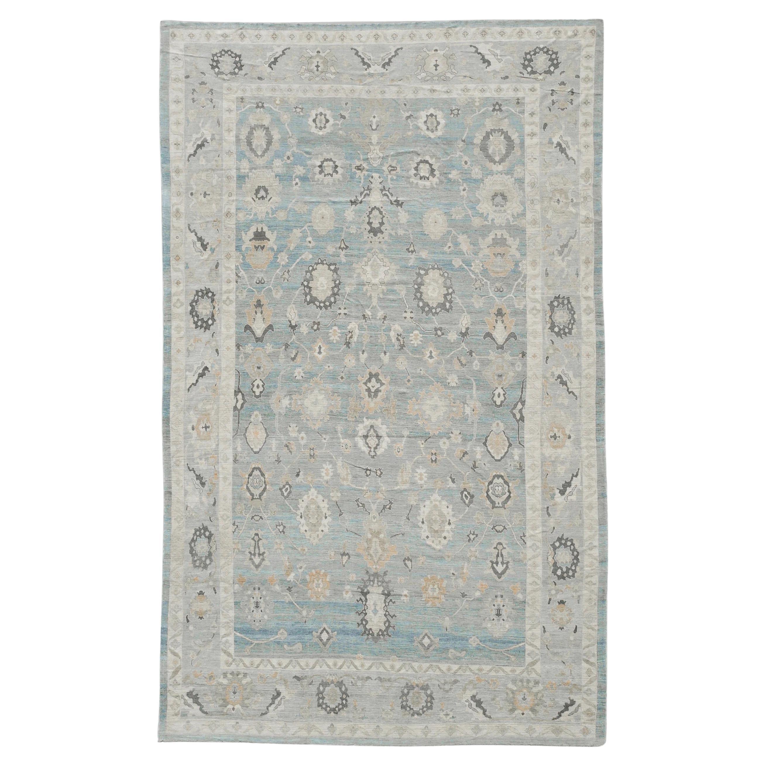 Oversized Modern Turkish Oushak Rug with Brightly Colored Floral