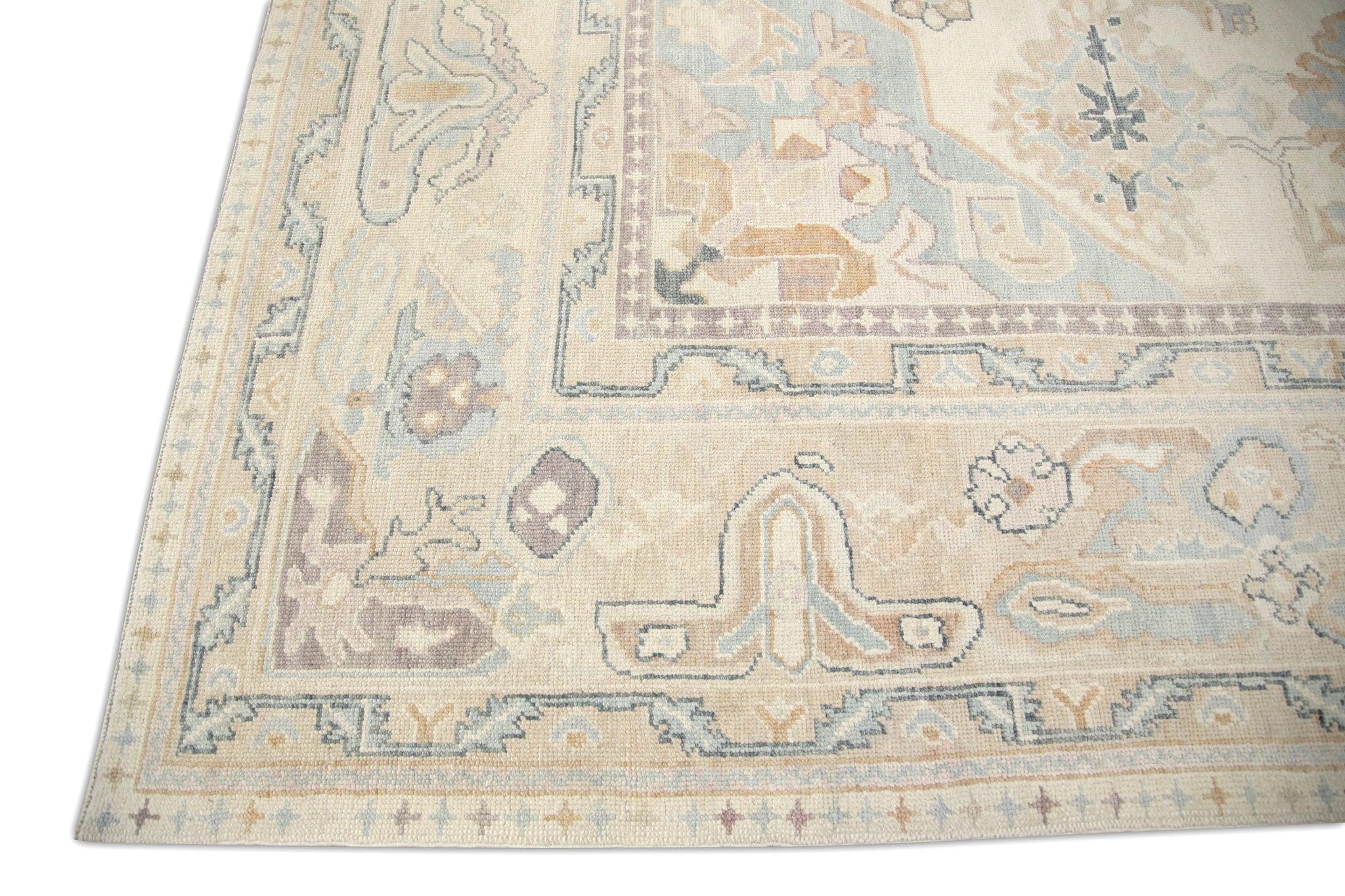 Vegetable Dyed Tan Multicolor Floral Handwoven Wool Oversized Turkish Oushak Rug 11' x 15'3