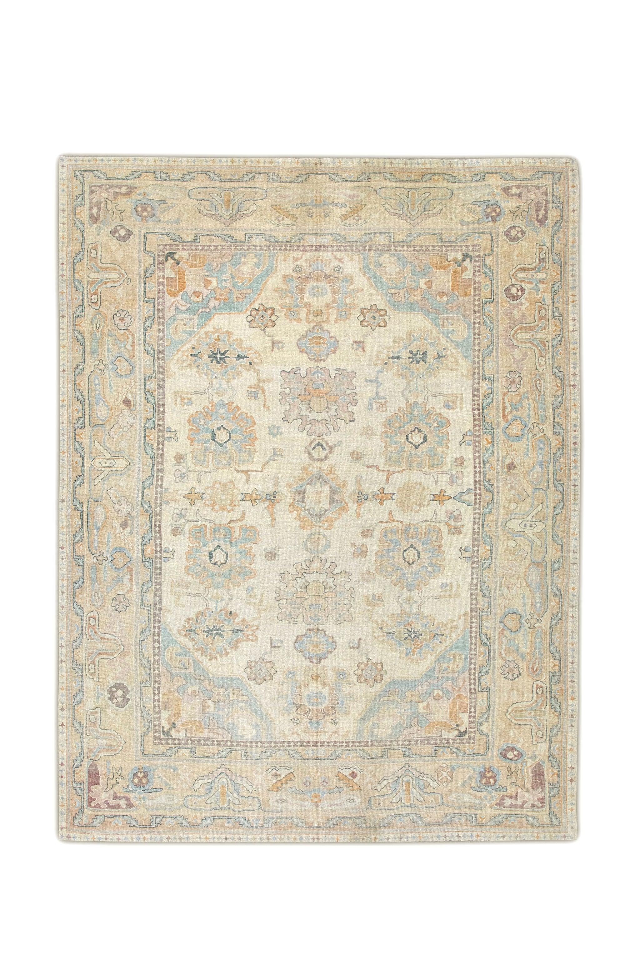 Tan Multicolor Floral Handwoven Wool Oversized Turkish Oushak Rug 11' x 15'3
