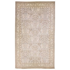 Tappeto moderno in lana Ovesize Oushak fatto a mano con campo floreale beige