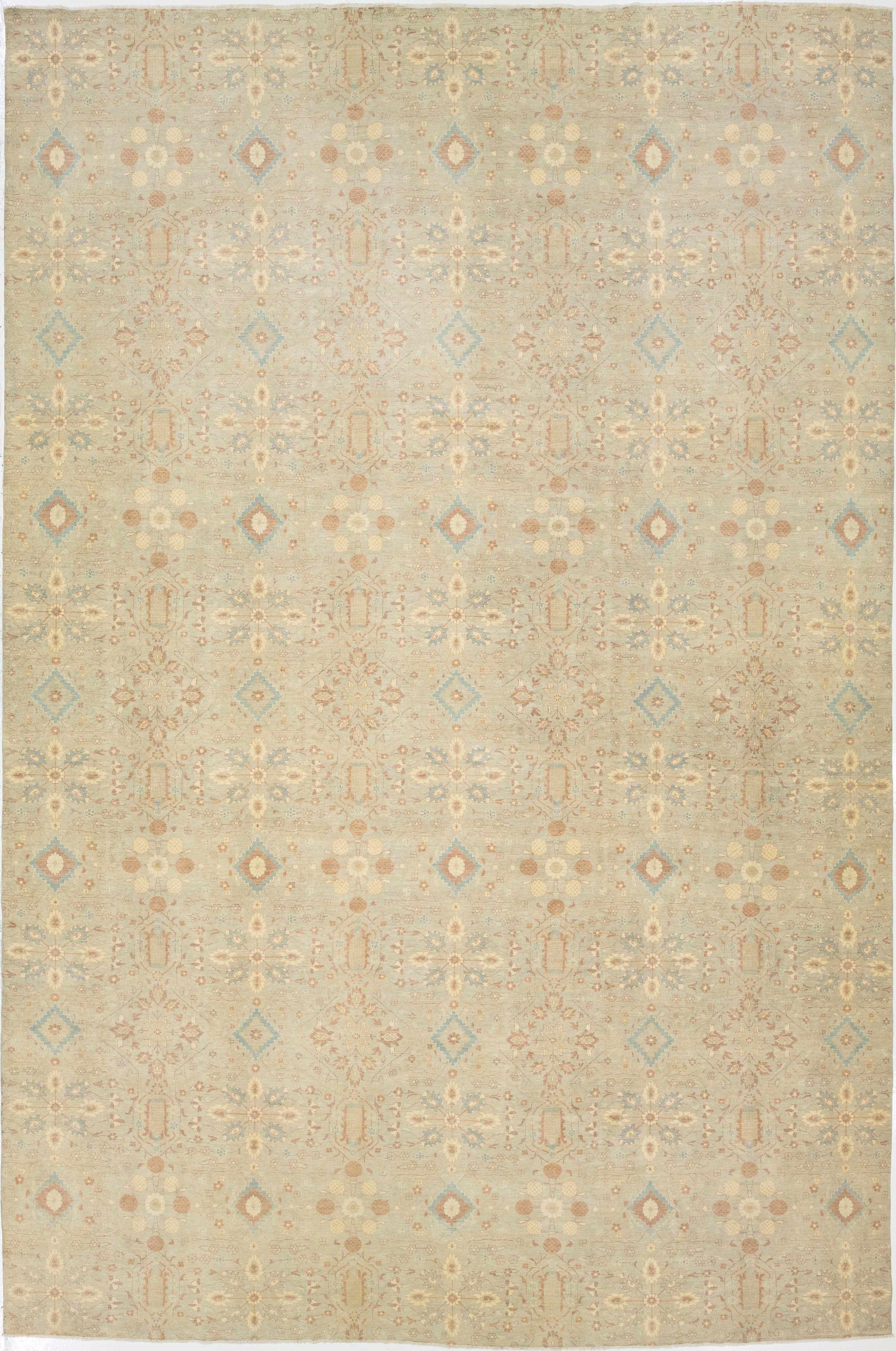 Alfombra Moderna De Lana Oushak Gris Con Motivo Allover