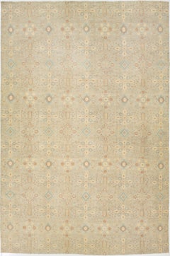 Modern Ovesized Oushak Wool Rug In Gray With Allover Pattern