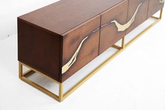 Modern Oxara North TV Stand in Oak, Brass, by Railis Design