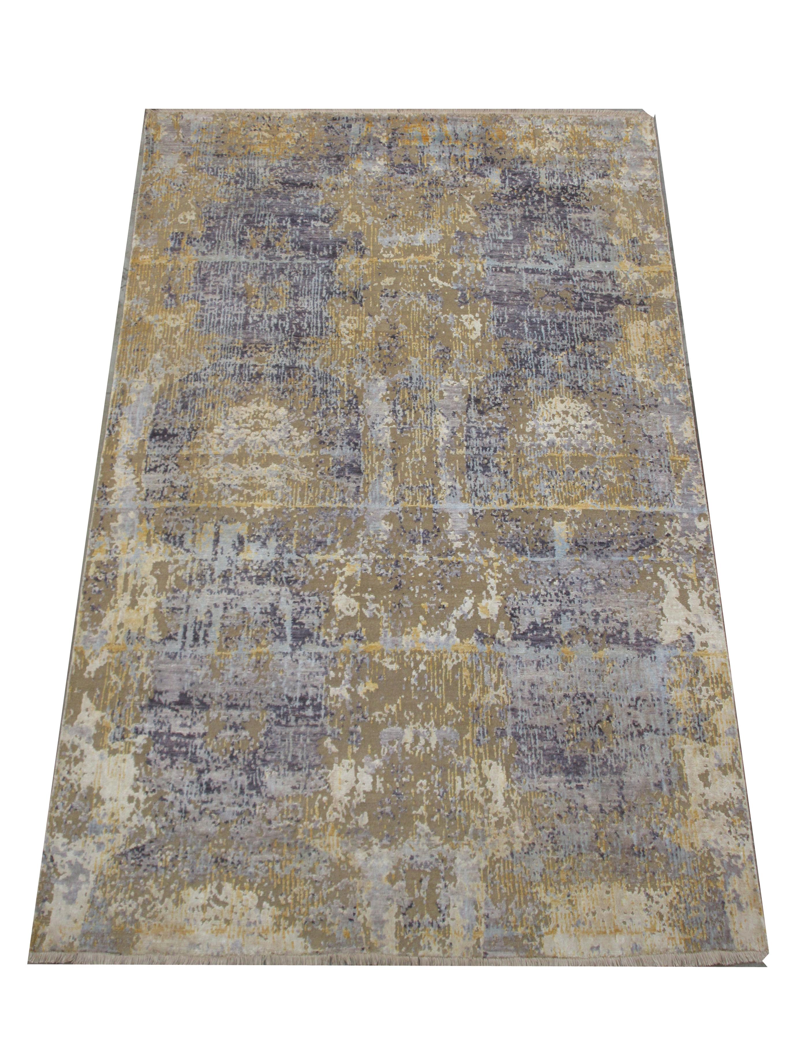 Hand knotted wool & silk pile on a cotton foundation. 

Oxidized design.

Dimensions: 7'11